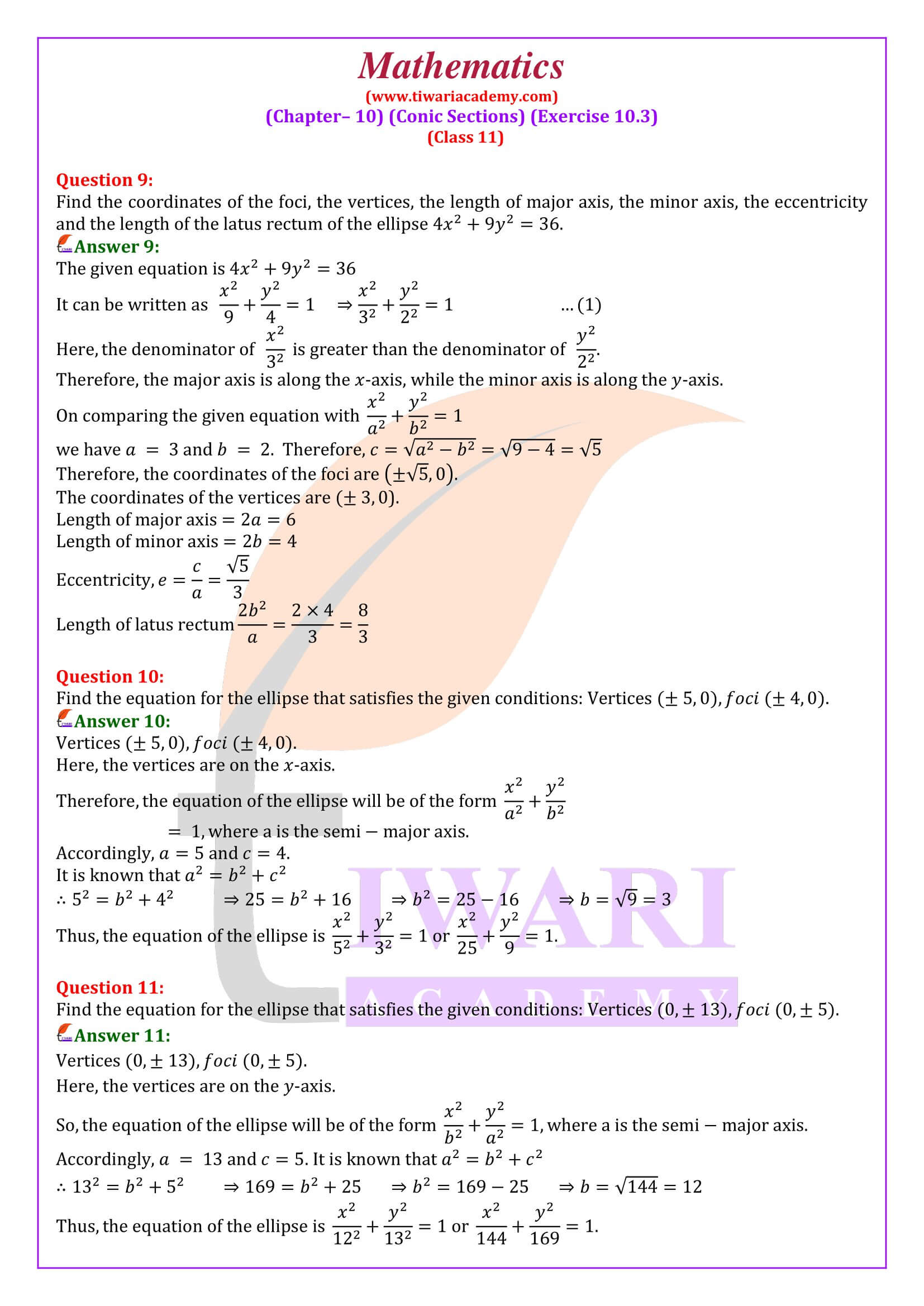 Class 11 Maths Chapter 10 Exercise 10.3 revised solutions