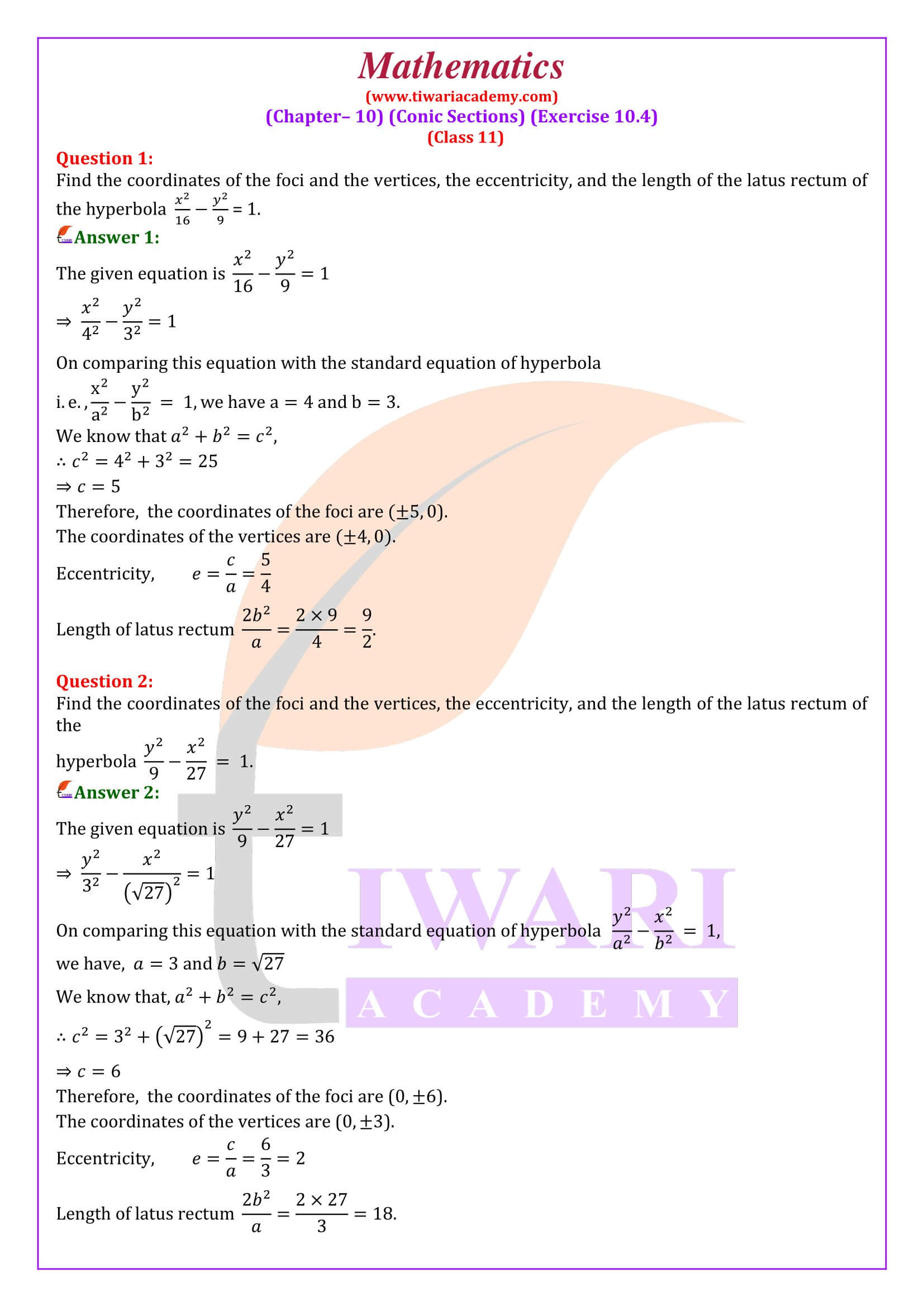 NCERT Solutions for Class 11 Maths Chapter 10 Exercise 10.4 in English Medium