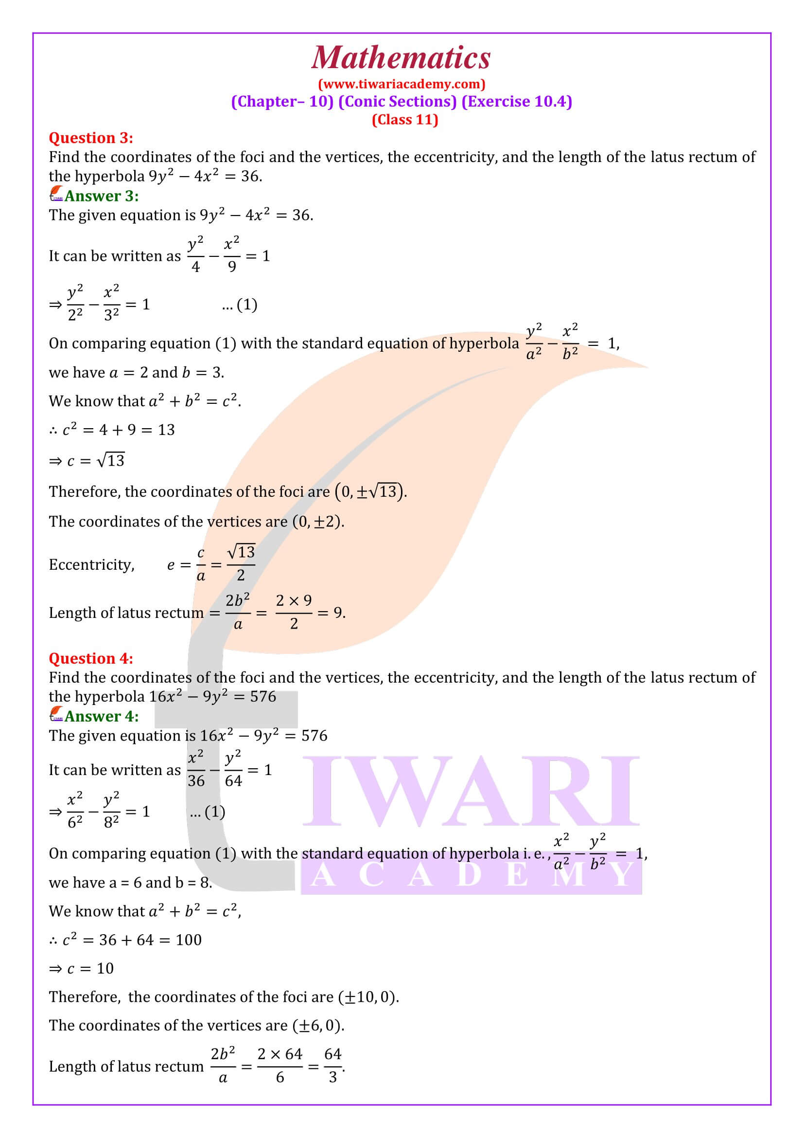 NCERT Solutions for Class 11 Maths Chapter 10 Exercise 10.4 revised and updated