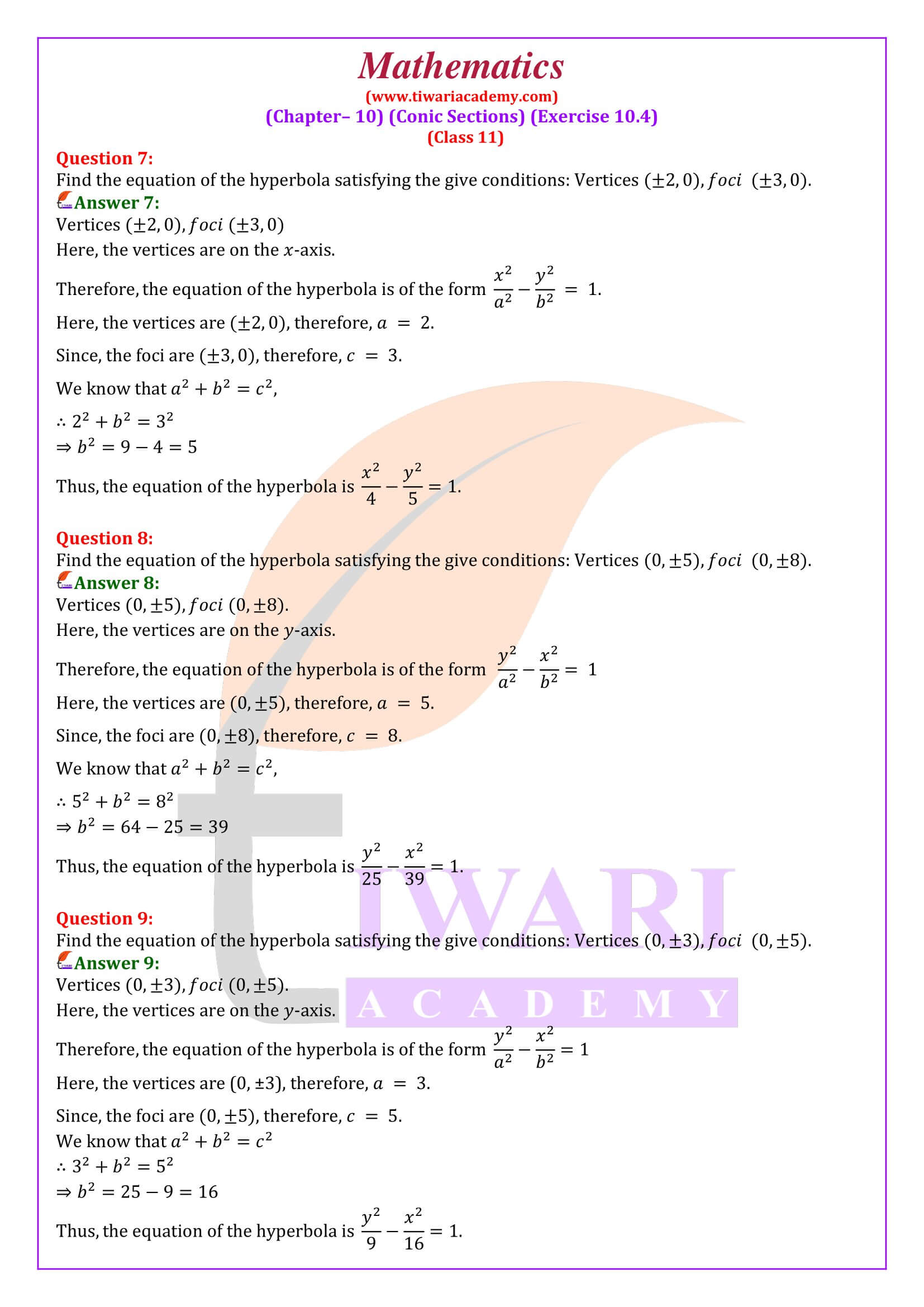 Class 11 Maths Chapter 10 Exercise 10.4 solutions in English