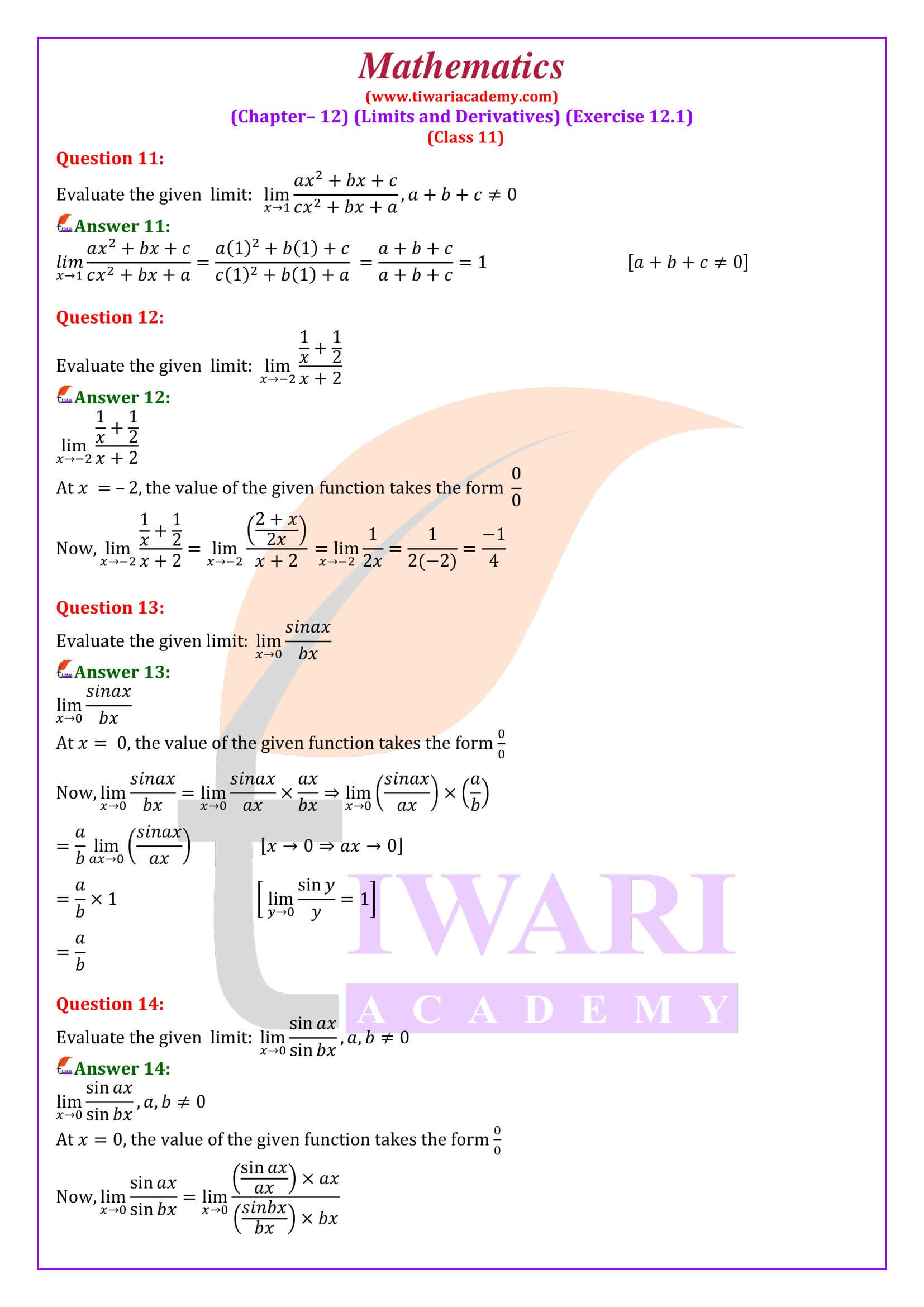 Class 11 Maths Chapter 12 Exercise 12.1