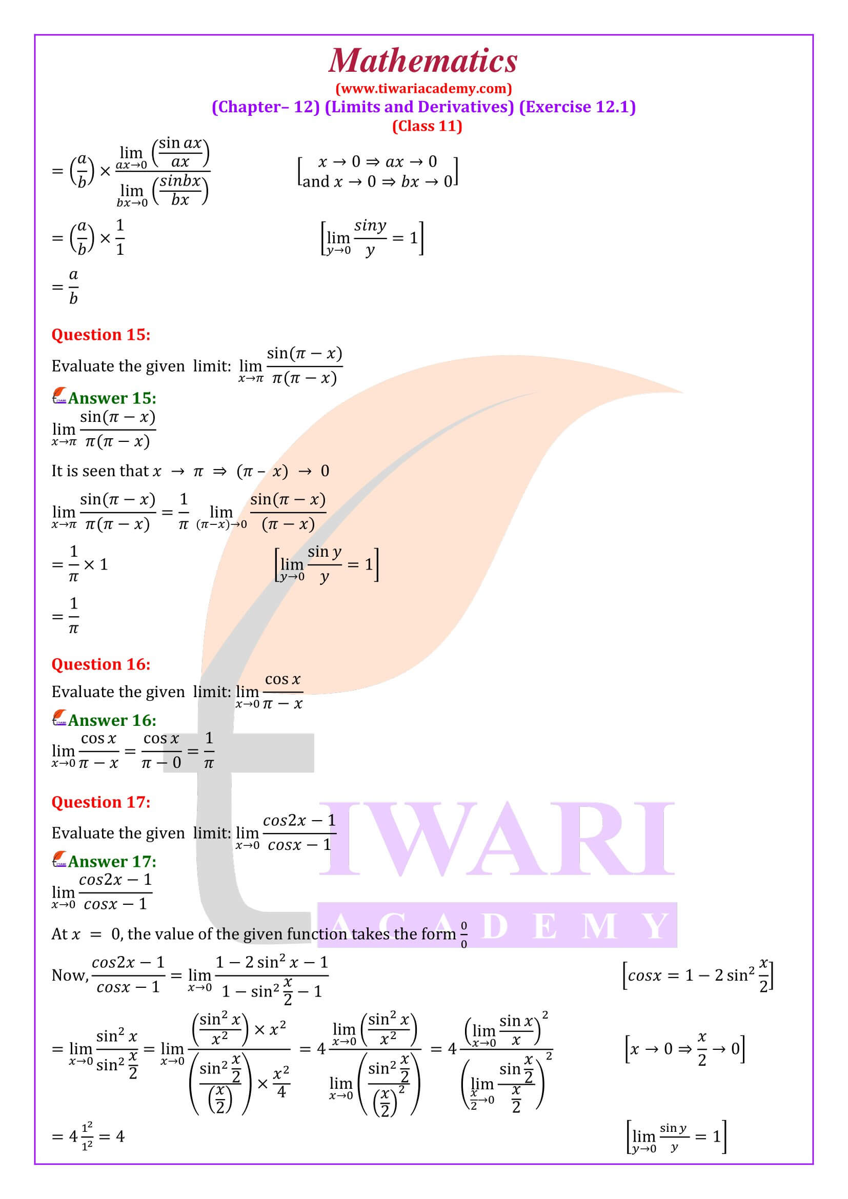 Class 11 Maths Chapter 12 Exercise 12.1 solutions