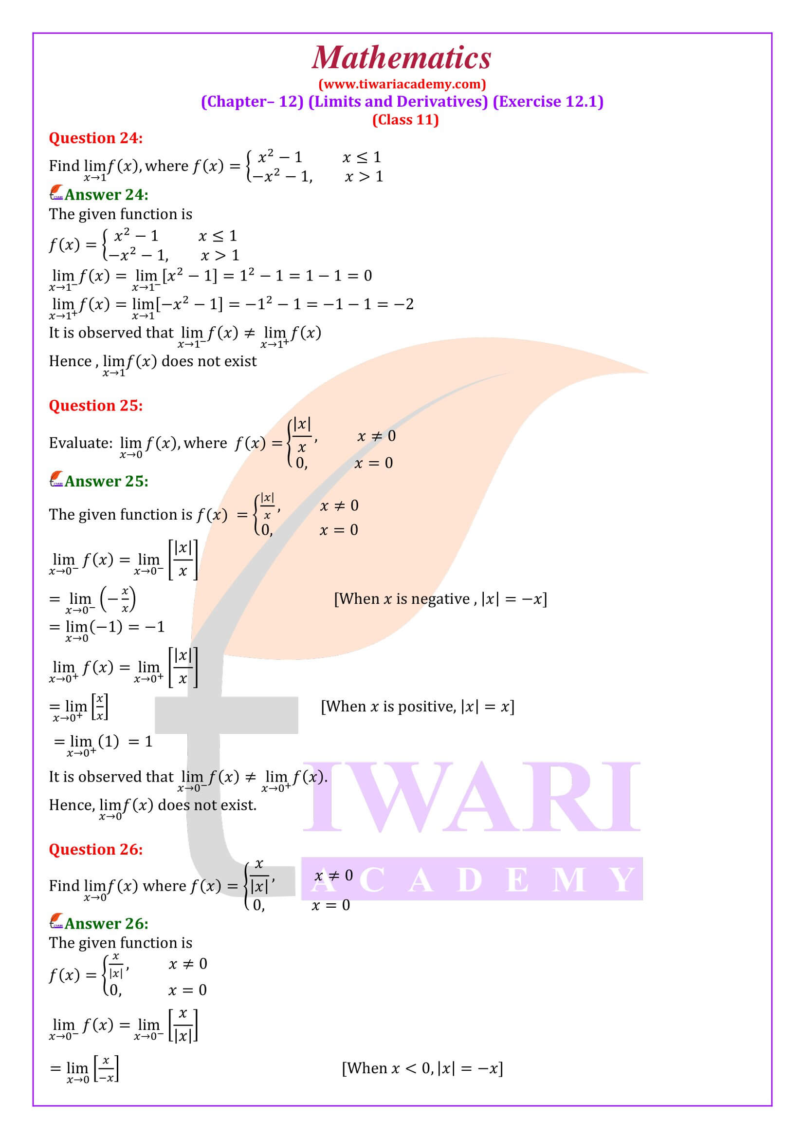 Class 11 Maths Chapter 12.1