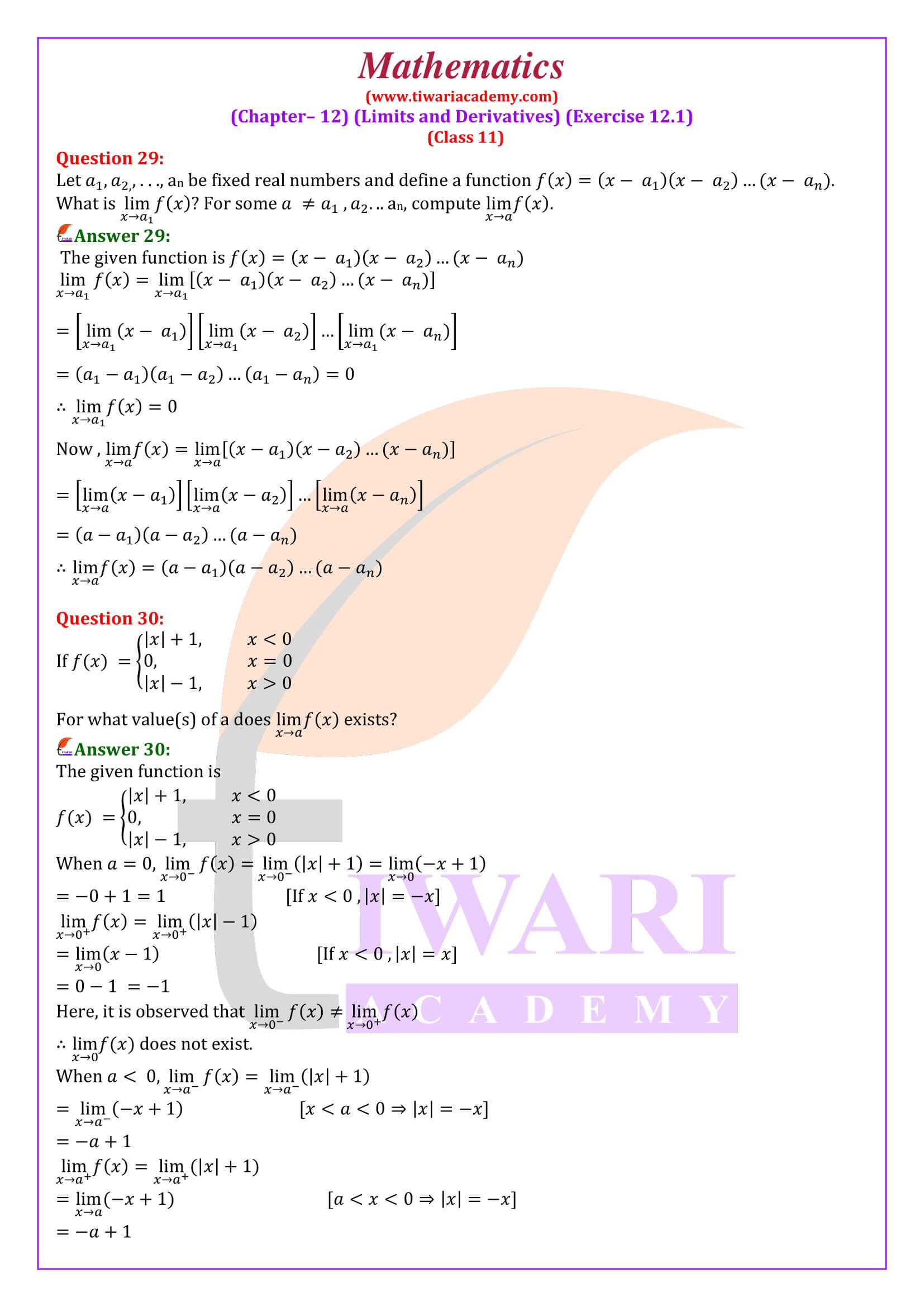 11th Maths ex. 12.1 solutions