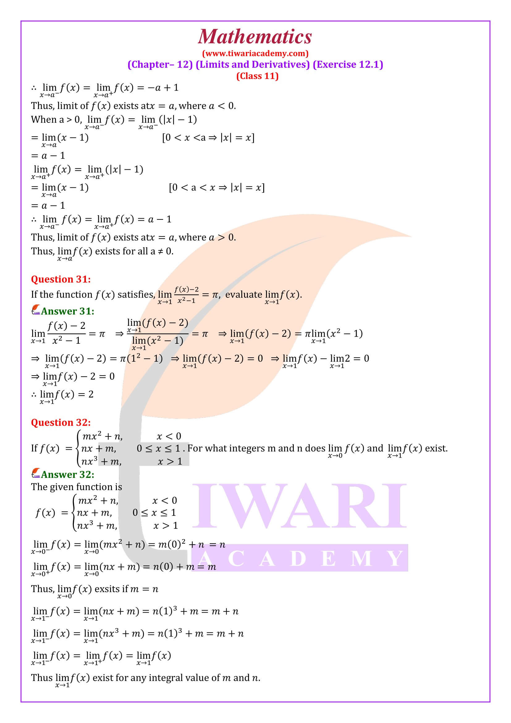 Ex. 12.1 class 11 Maths