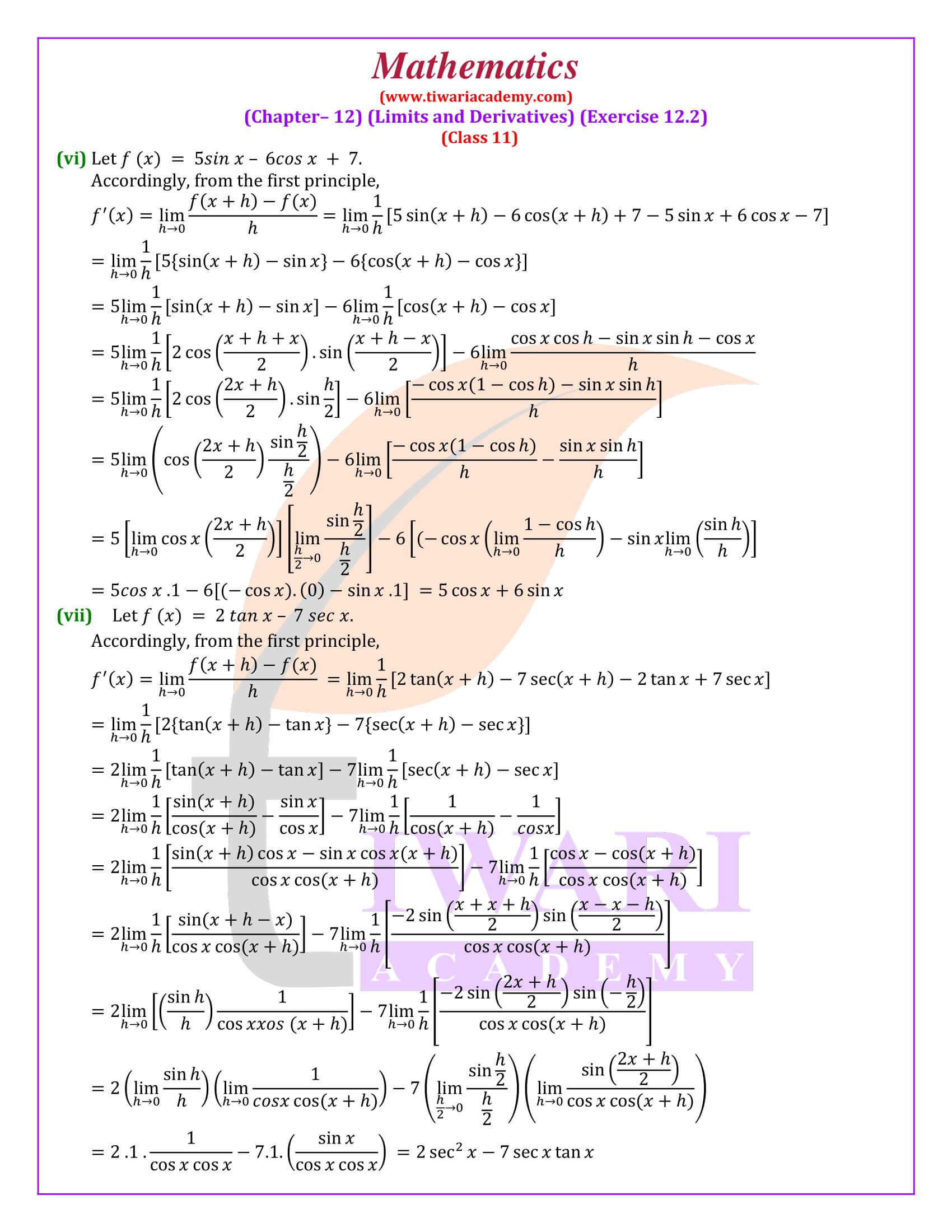 Ex. 12.2 class 11 Maths