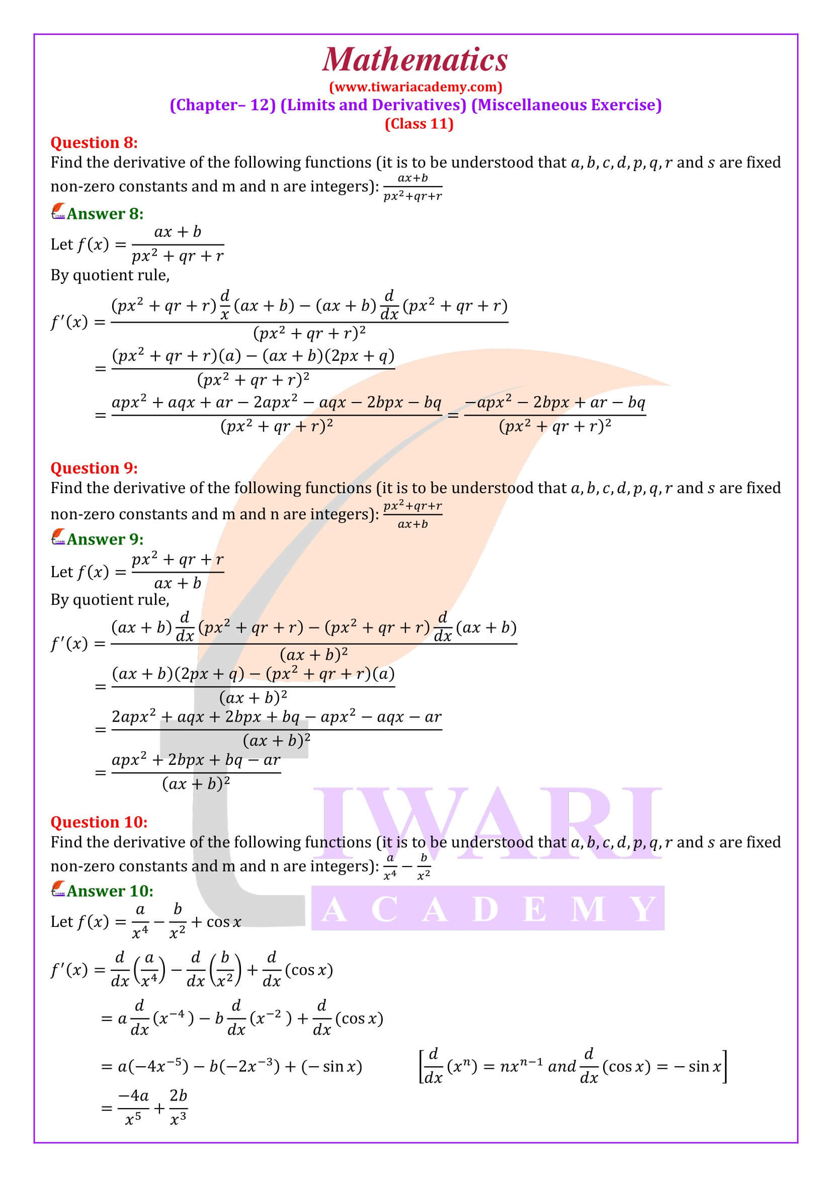 Class 11 Maths Chapter 12 Miscellaneous Exercise updated for new session