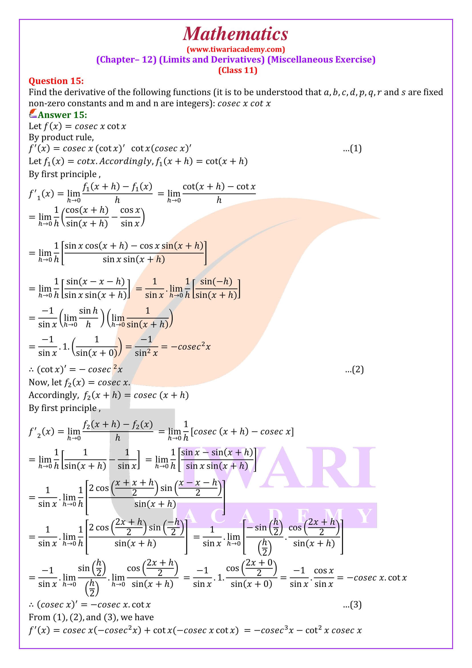 Class 11 Maths Chapter 12 Miscellaneous question answers