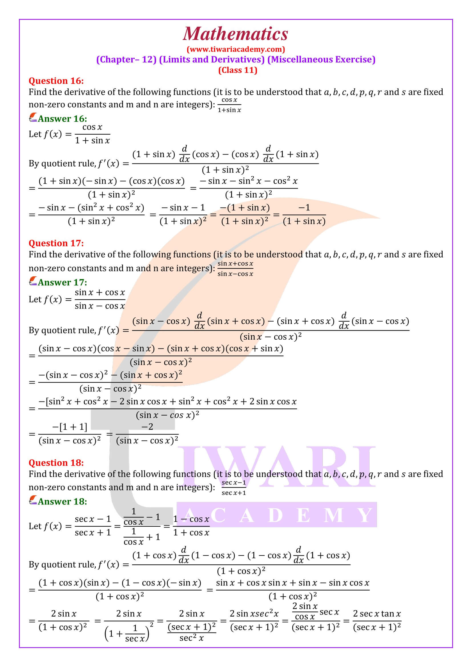 Class 11 Maths Chapter 12 Miscellaneous solutions