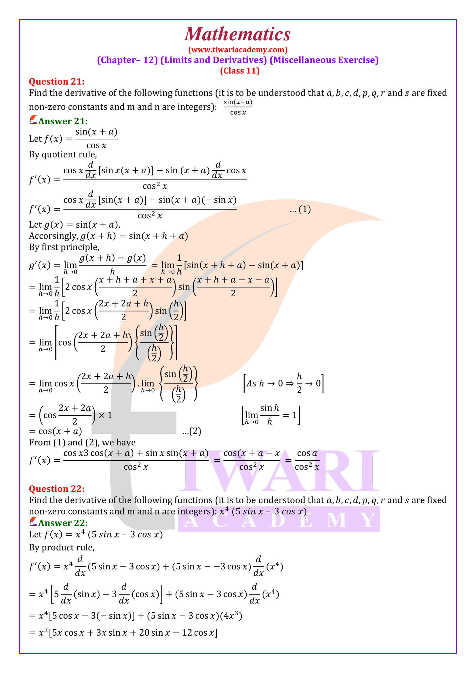 11th Maths Chapter 12 Miscellaneous