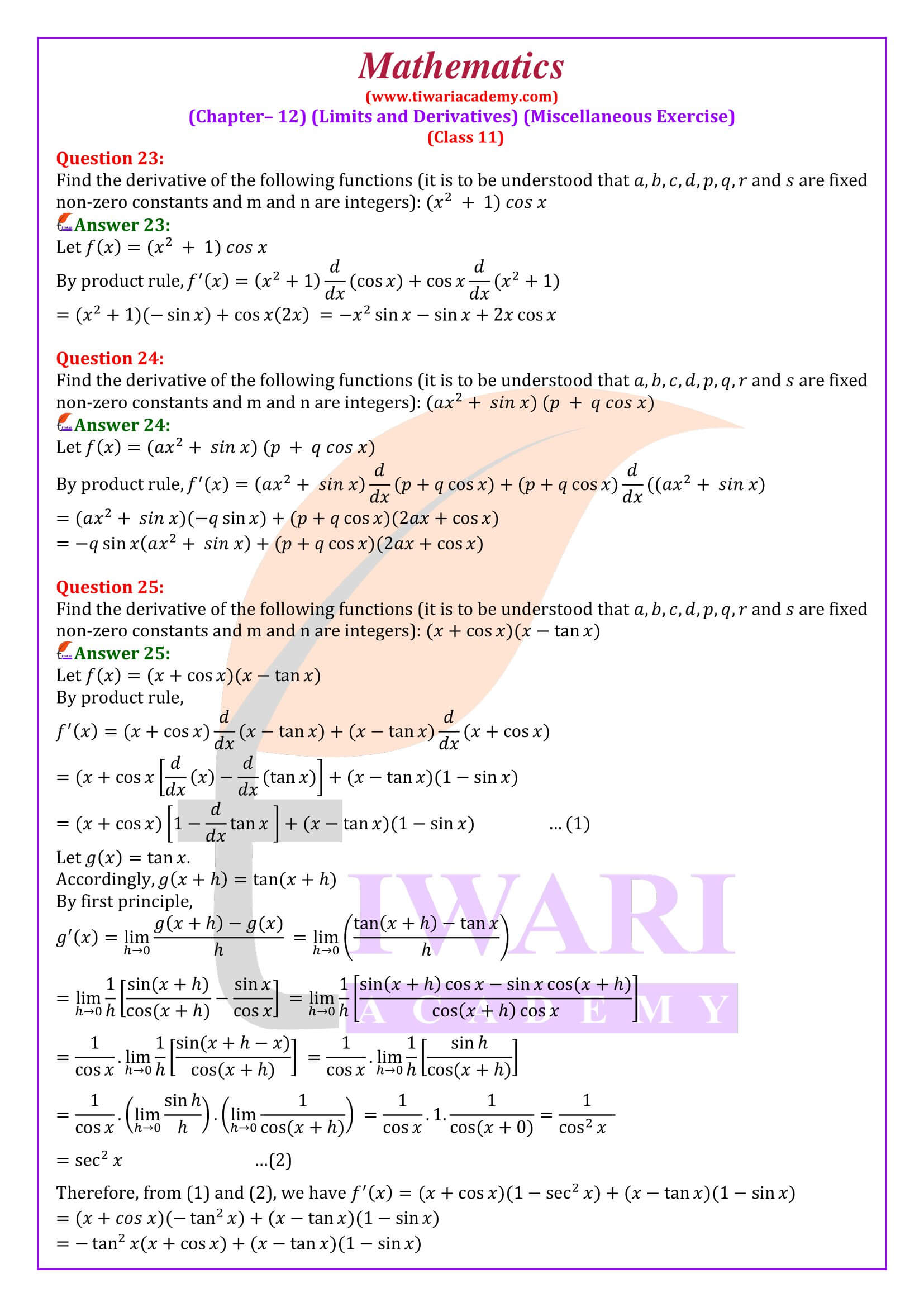 11th Maths Chapter 12 Misc. ex.