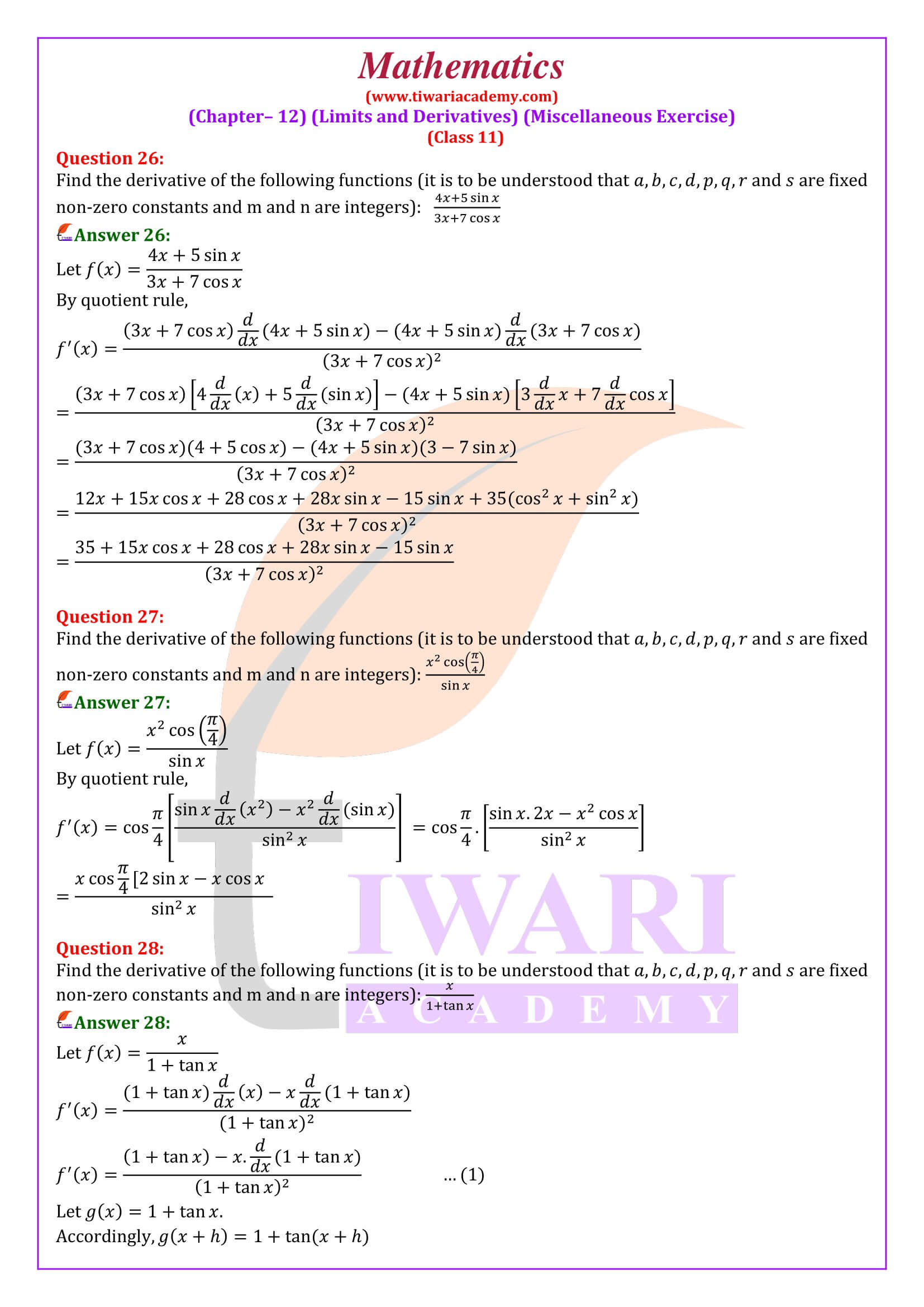 11th Maths Misc. ex. 12