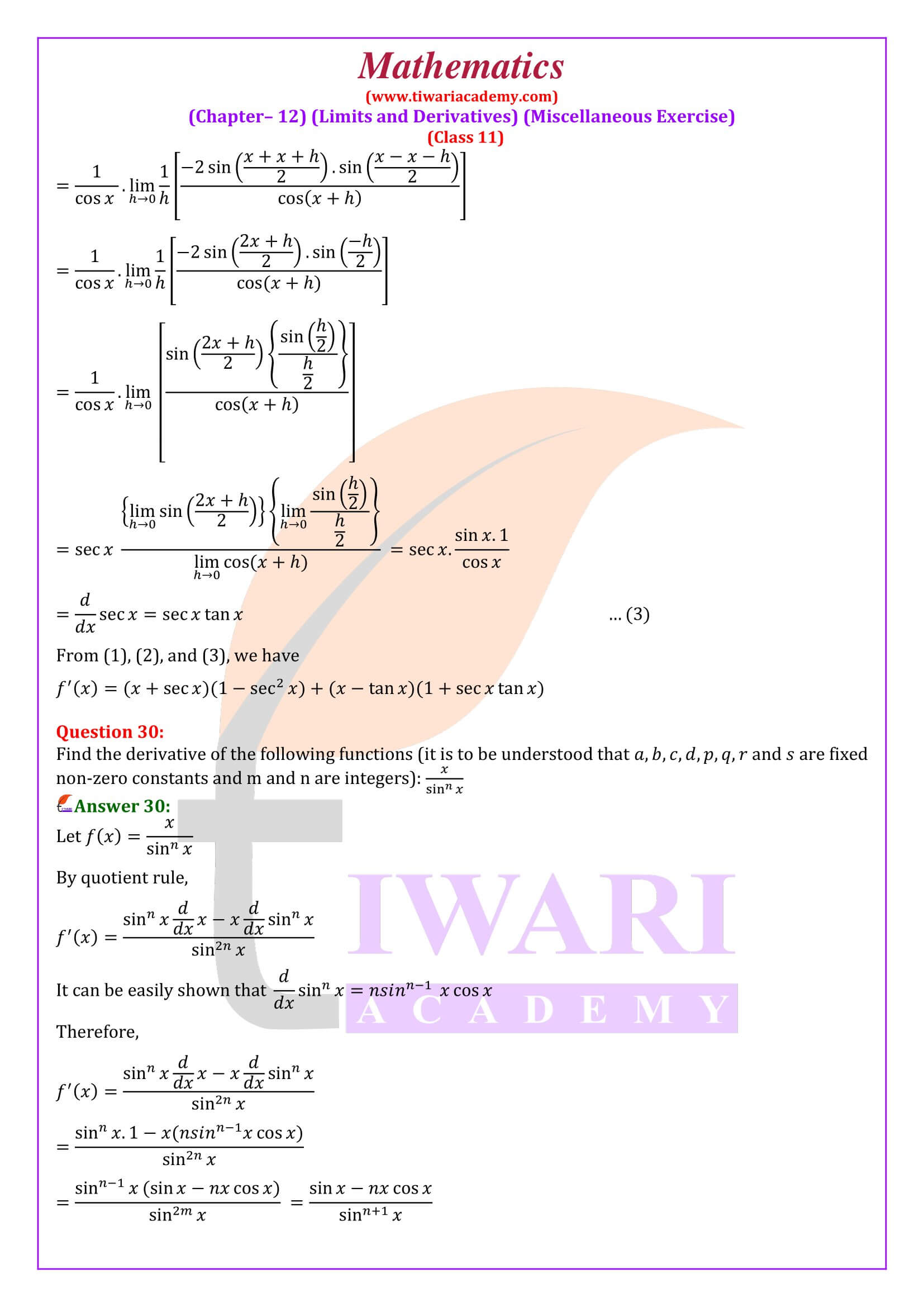 11th Maths Misc. ex. 12 solutions