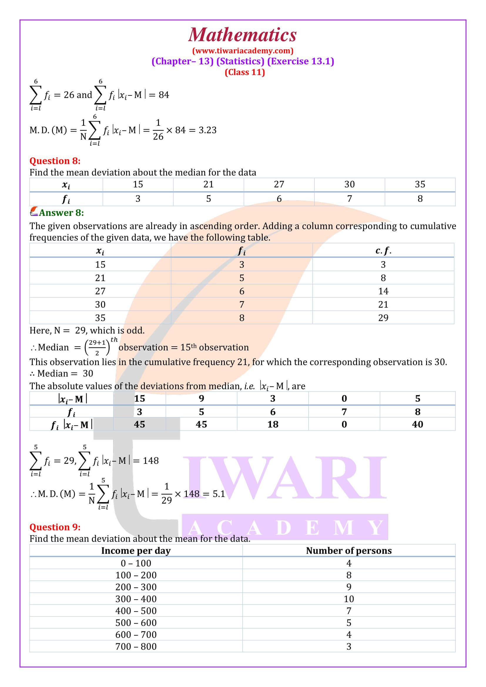 Class 11 Maths Chapter 13 Exercise 13.1 in English Medium