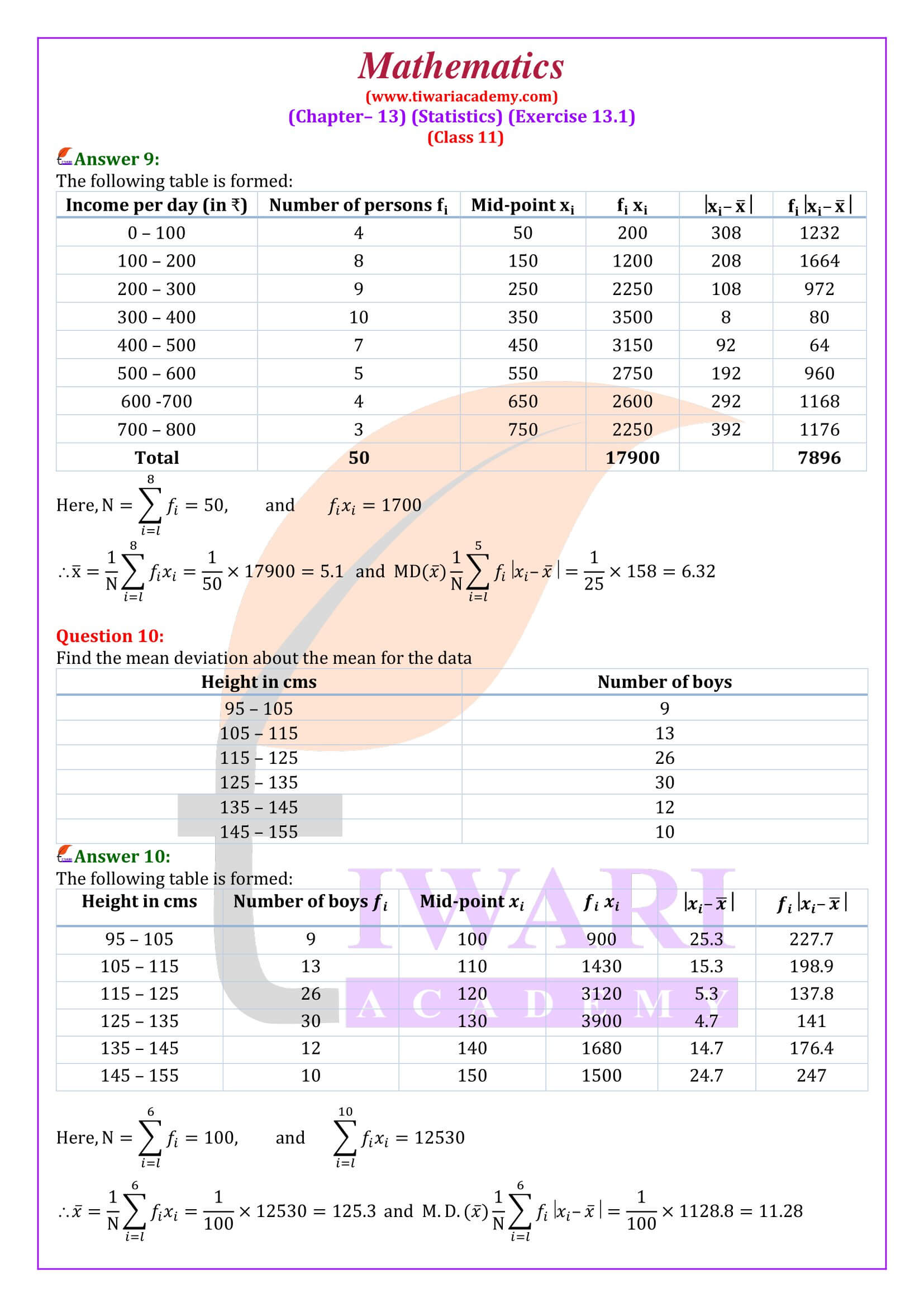 Class 11 Maths Chapter 13 Exercise 13.1 solutions