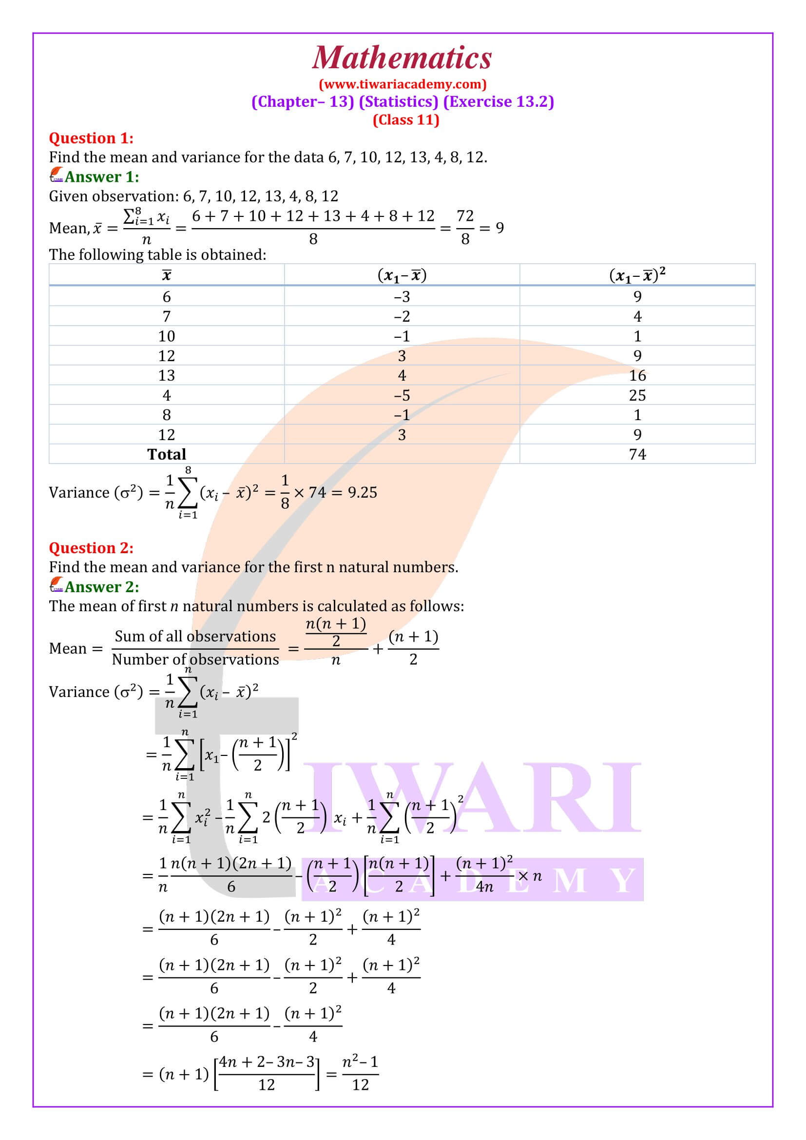 NCERT Solutions for Class 11 Maths Chapter 13 Exercise 13.2 in English Medium