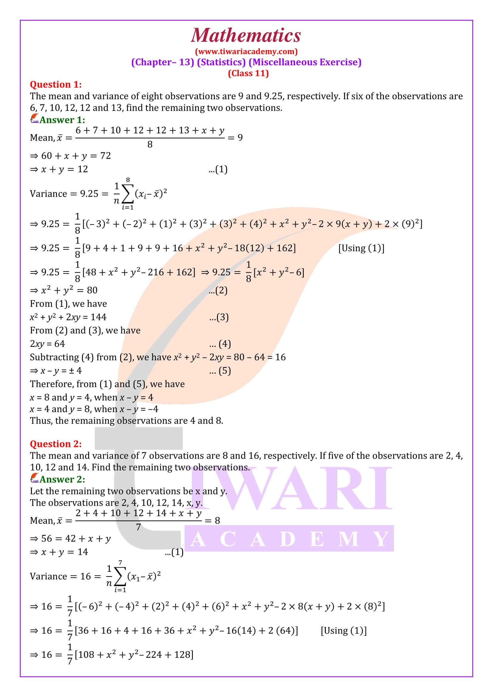 NCERT Solutions Class 11 Maths Chapter 13 Miscellaneous Exercise in English Medium