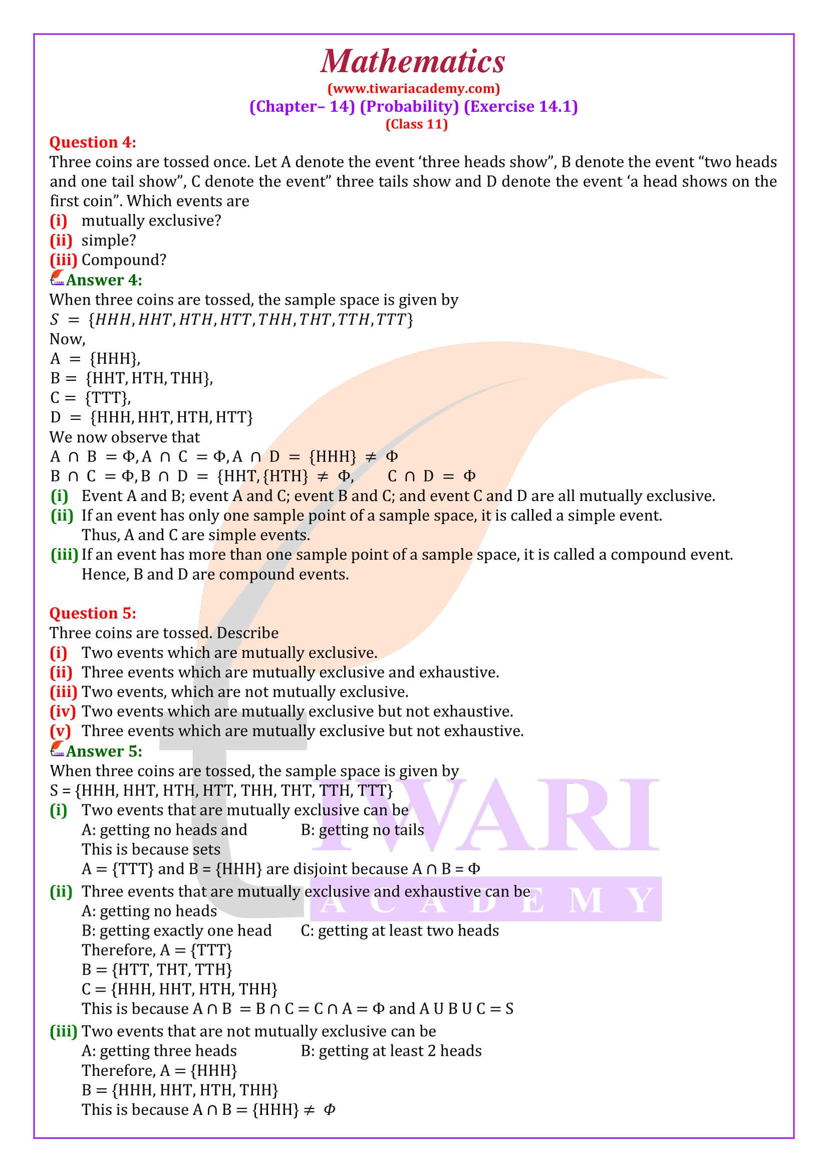 NCERT Solutions for Class 11 Maths Chapter 14 Exercise 14.1 revised for new session