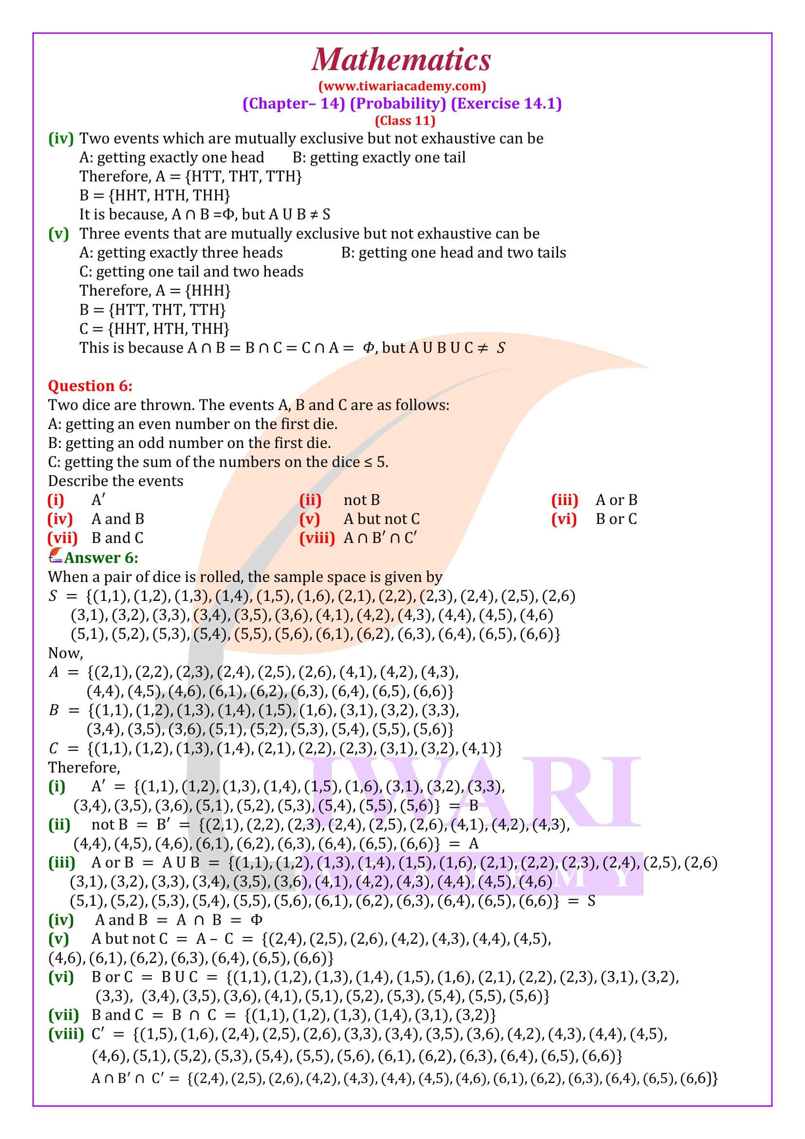 Class 11 Maths Chapter 14 Exercise 14.1