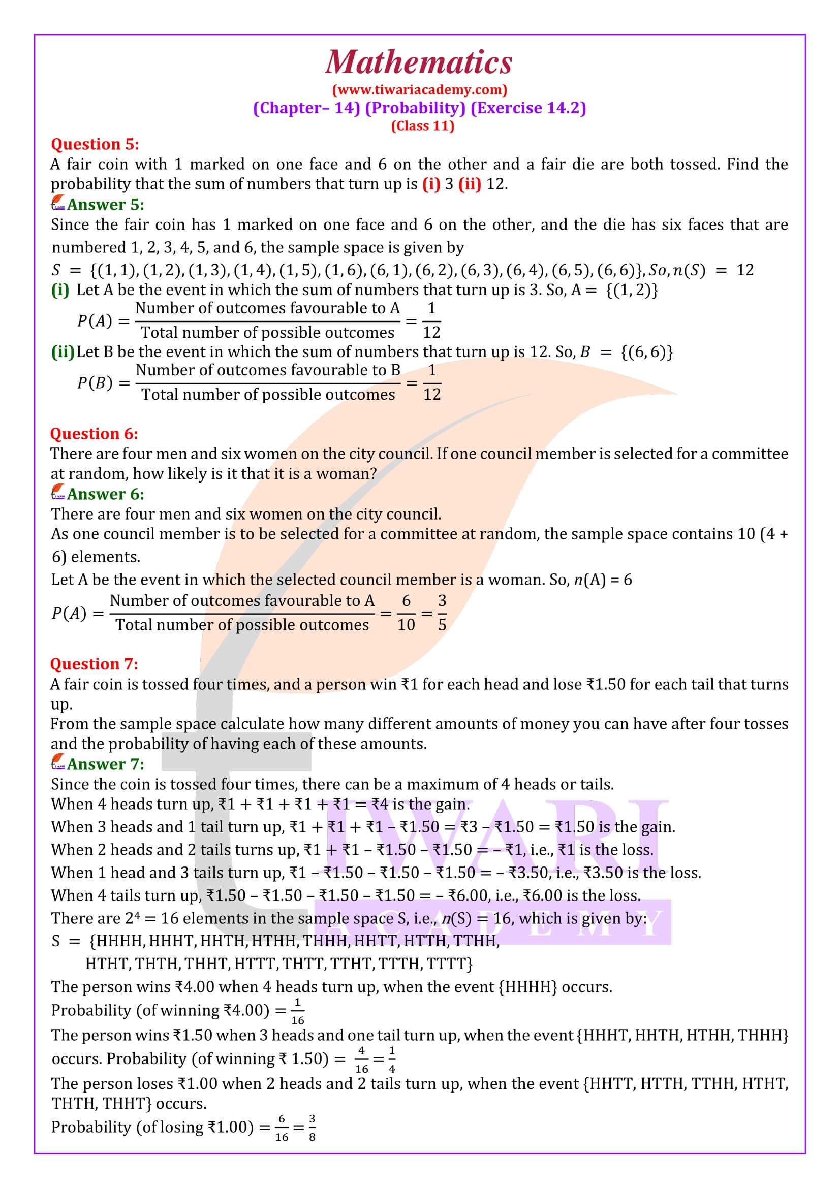 NCERT Solutions for Class 11 Maths Chapter 14 Exercise 14.2 of Rationalised books