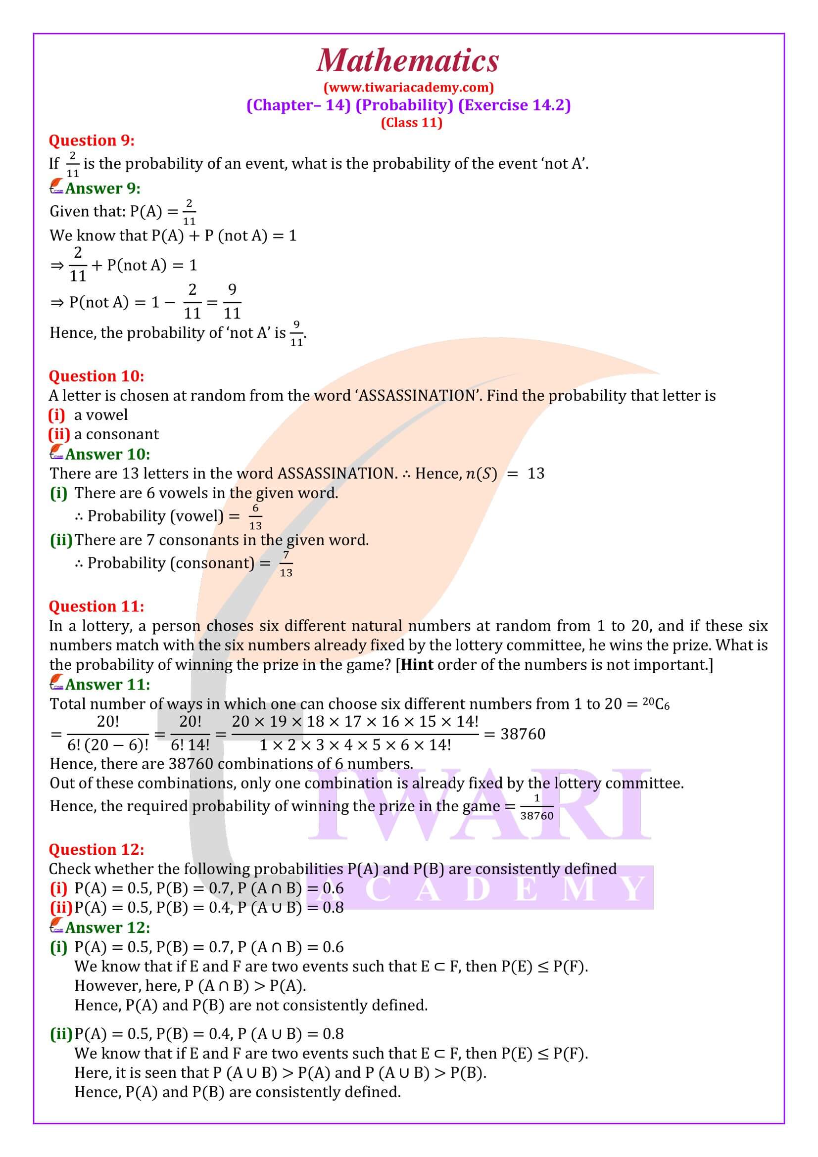 Class 11 Maths Chapter 14 Exercise 14.2 Solutions