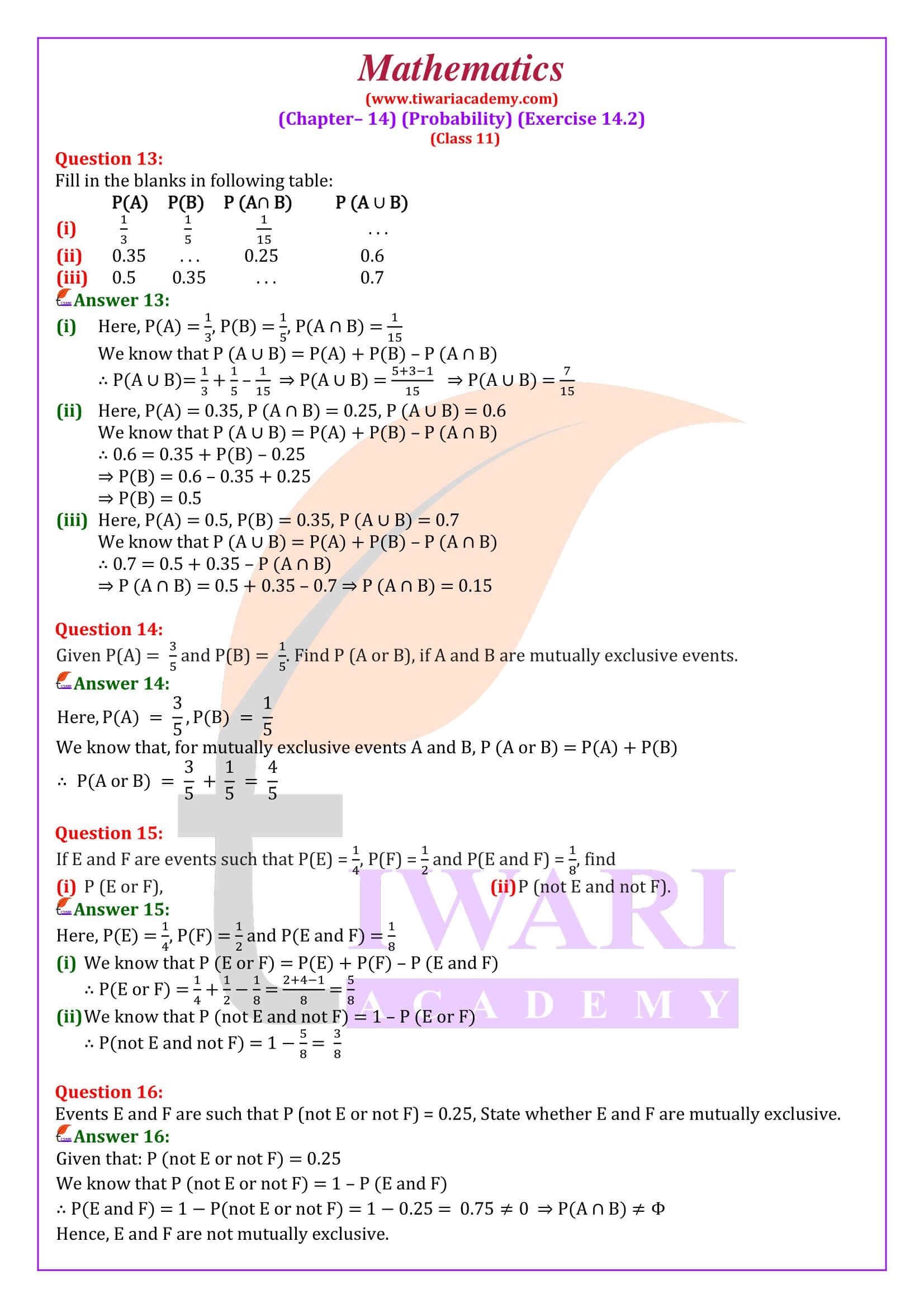 Class 11 Maths Chapter 14 Exercise 14.2 in English medium