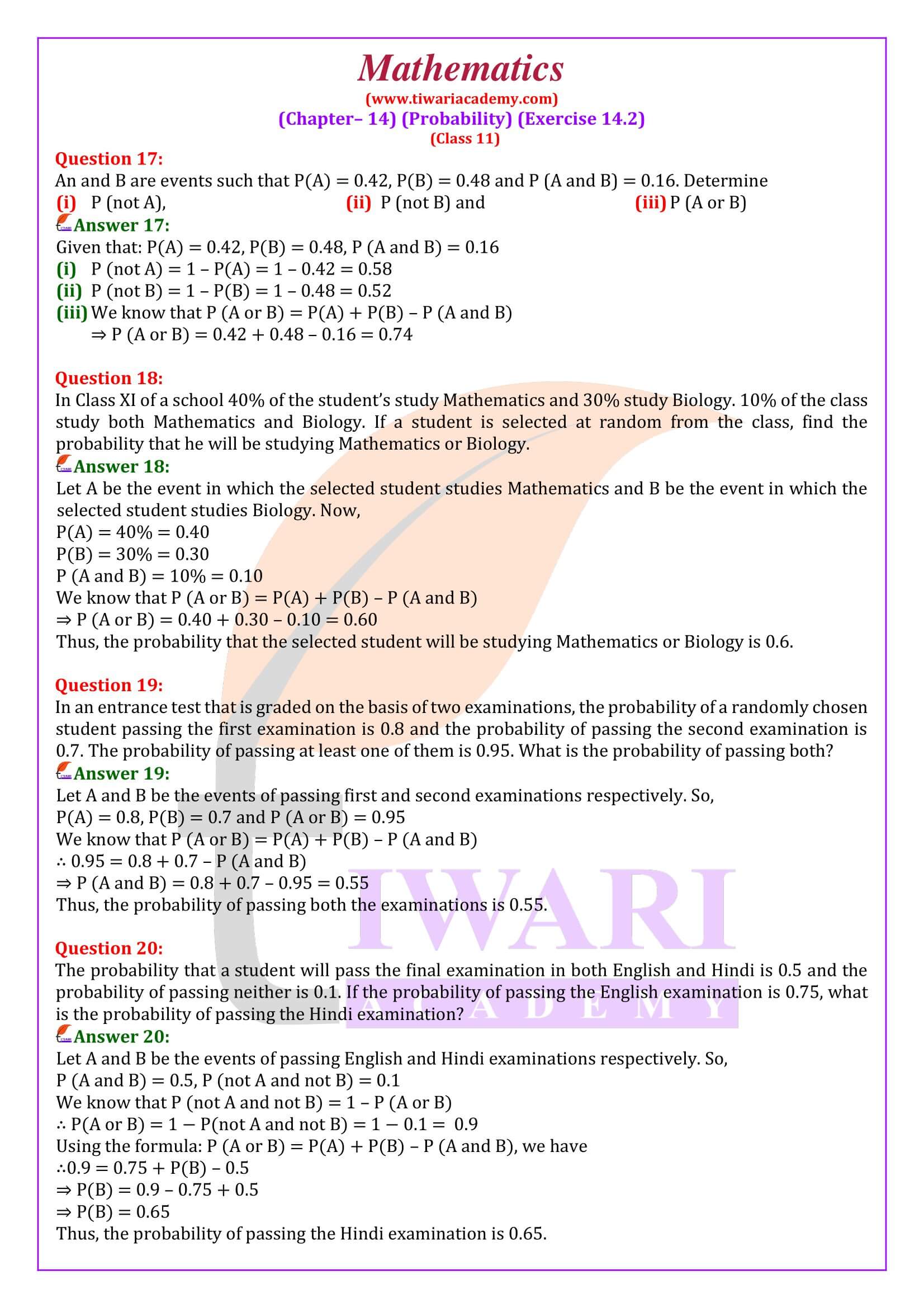 Class 11 Maths Exercise 14.2