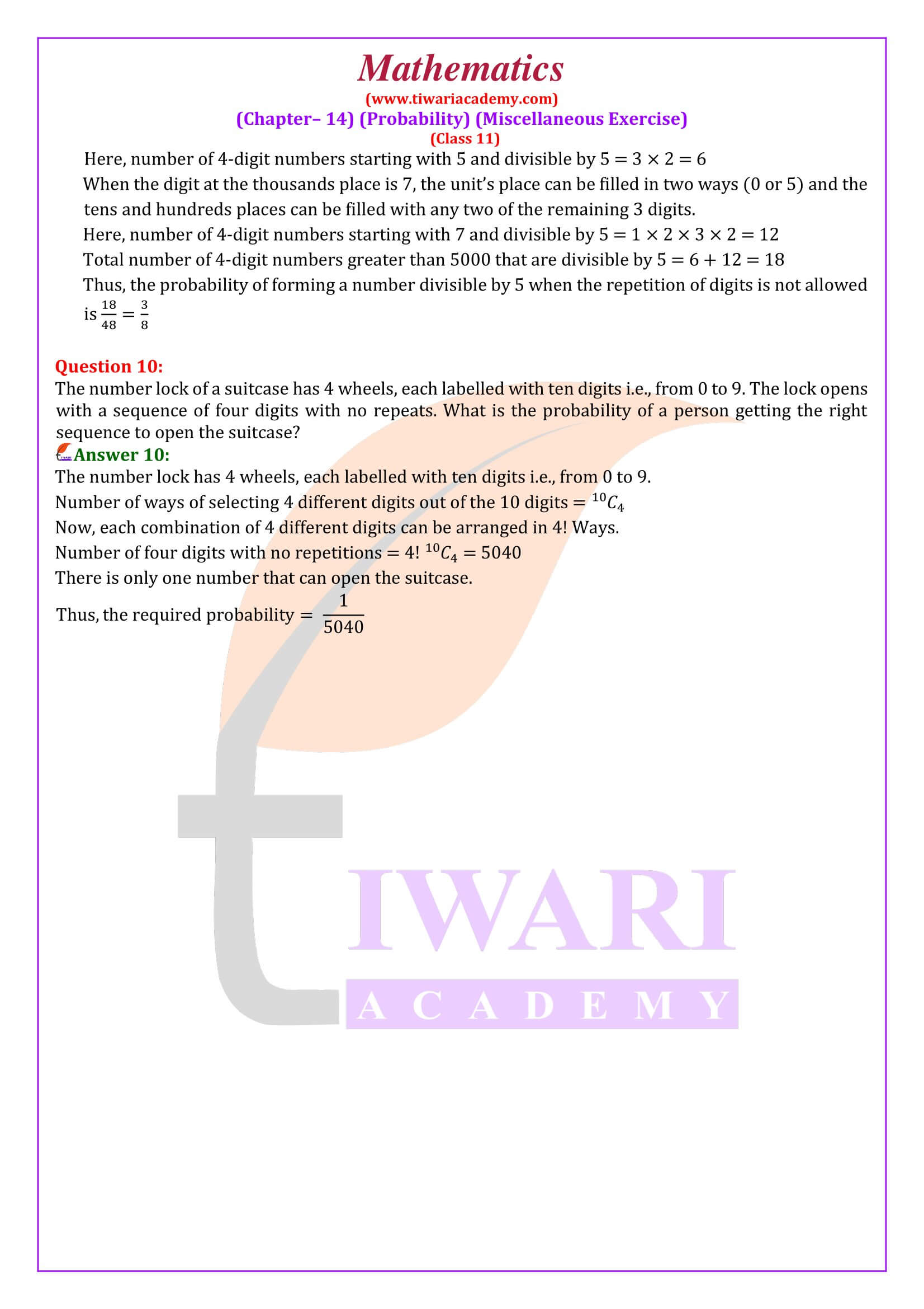 Class 11 Maths Chapter 14 Miscellaneous Exercise Question Answers