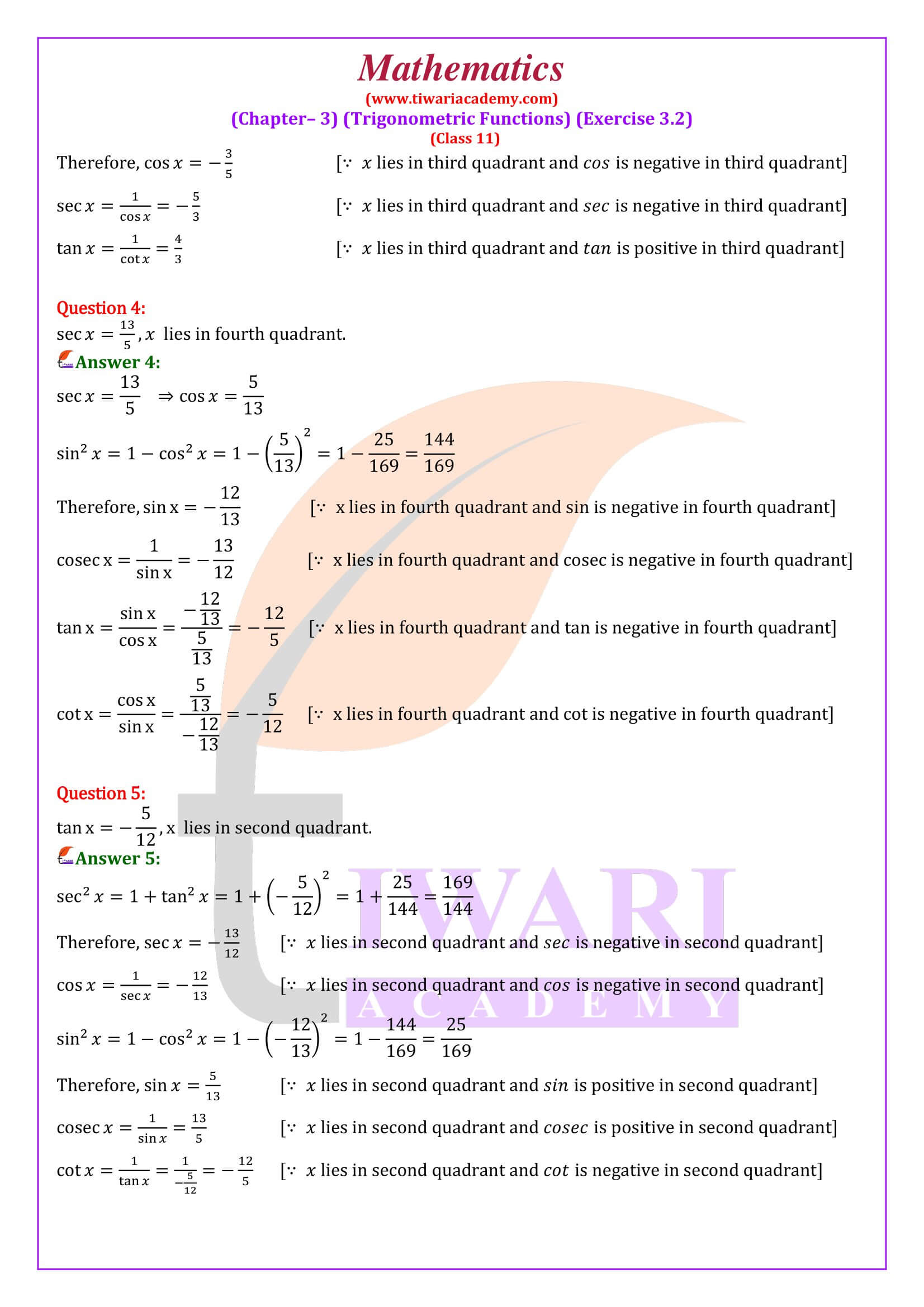 Class 11 Maths Chapter 3 Exercise 3.2