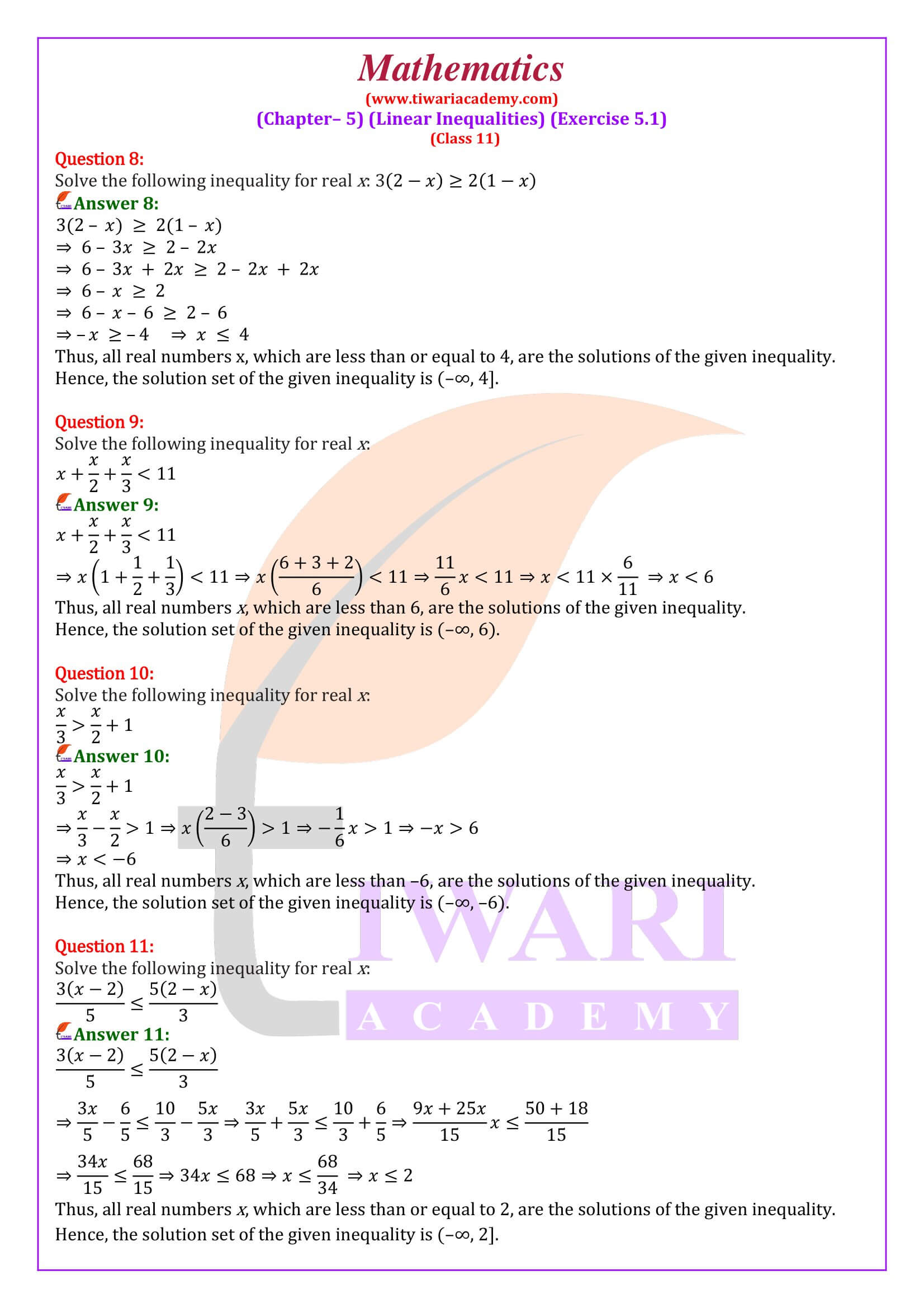 NCERT Solutions for Class 11 Maths Exercise 5.1