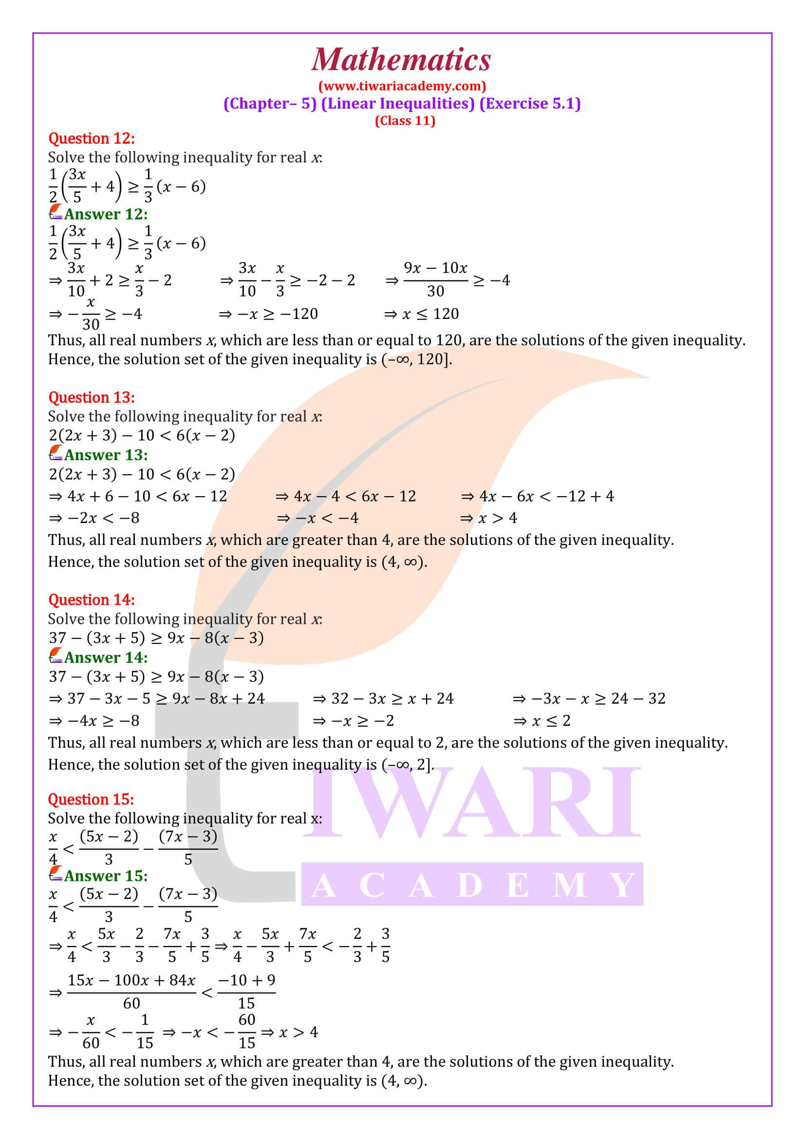 NCERT Solutions for Class 11 Maths Chapter 5.1