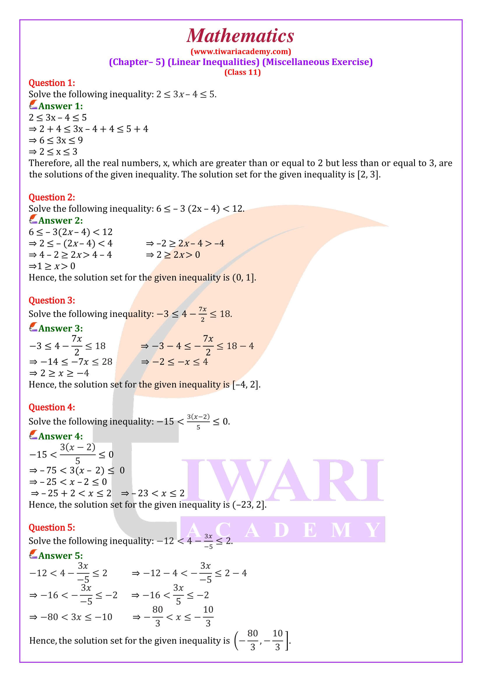 NCERT Solutions for Class 11 Maths Chapter 5 Miscellaneous Exercise in English medium