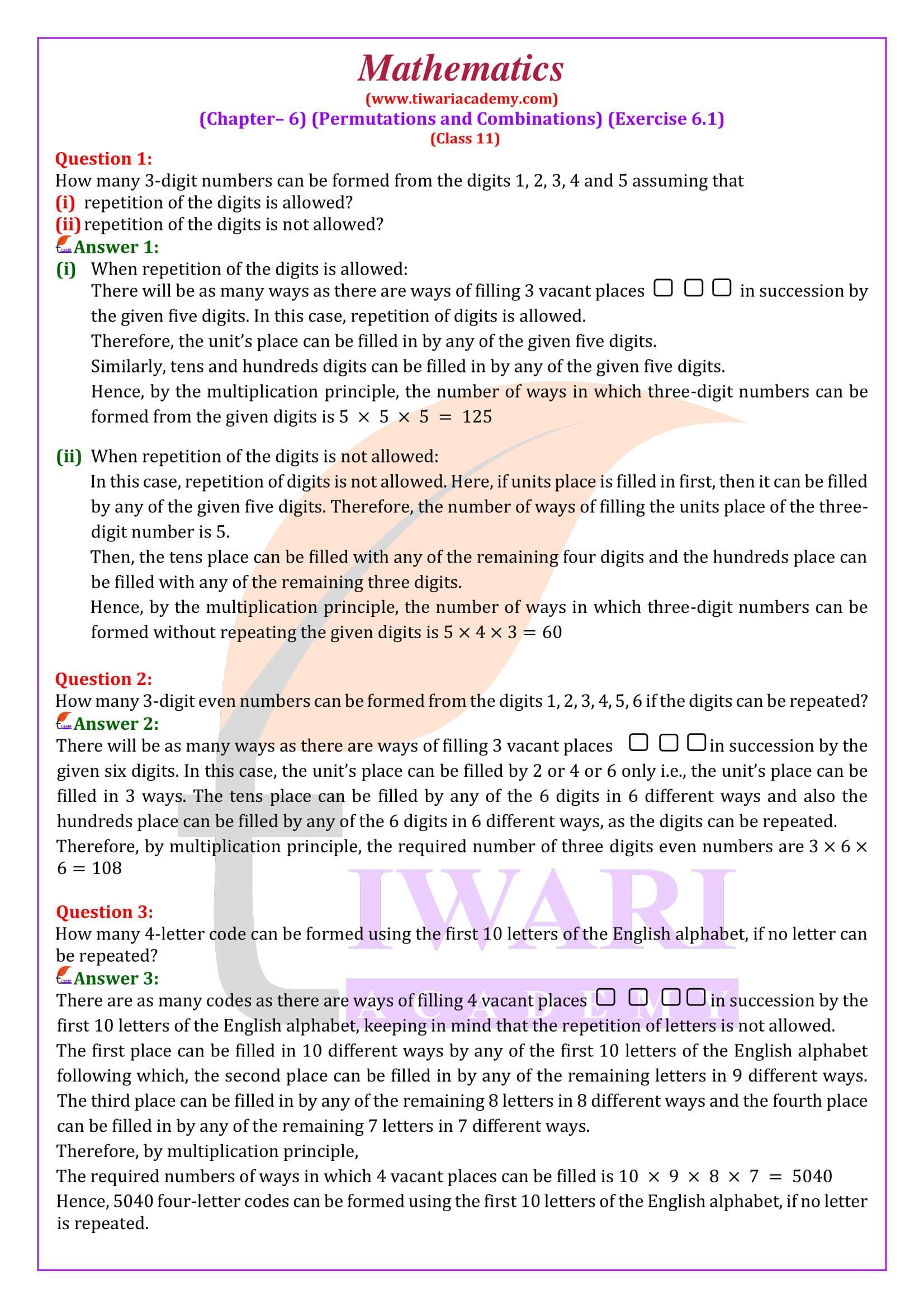 NCERT Solutions for Class 11 Maths Exercise 6.1