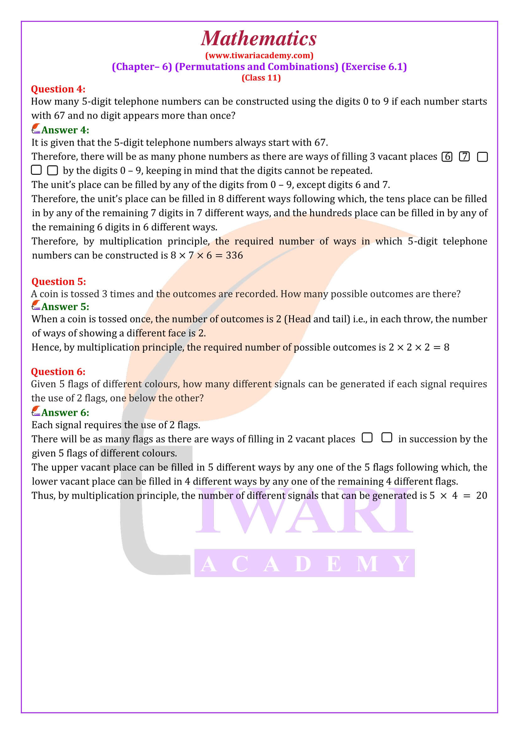 11th Maths ex. 6.1