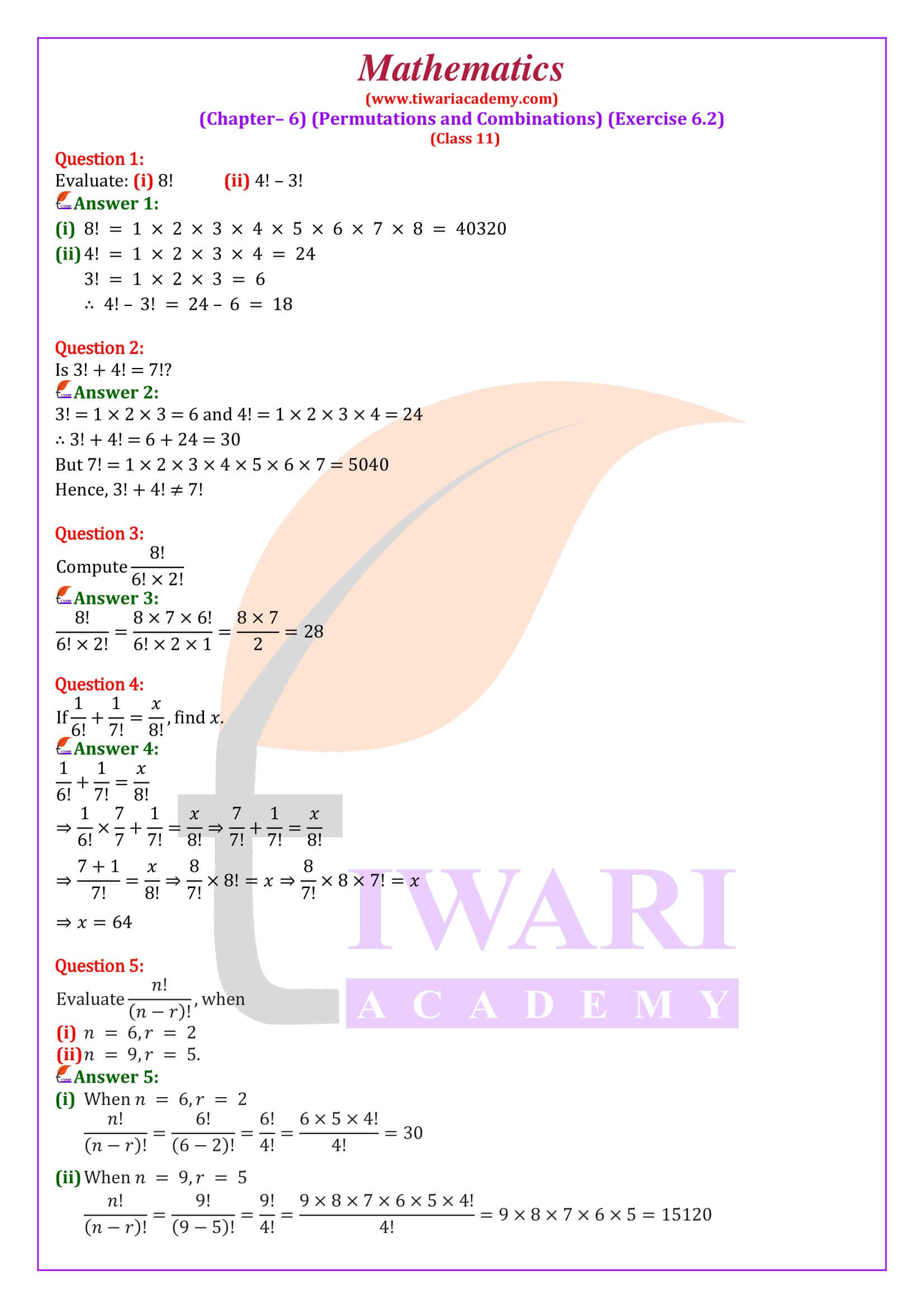 NCERT Solutions for Class 11 Maths Chapter 6 Exercise 6.2