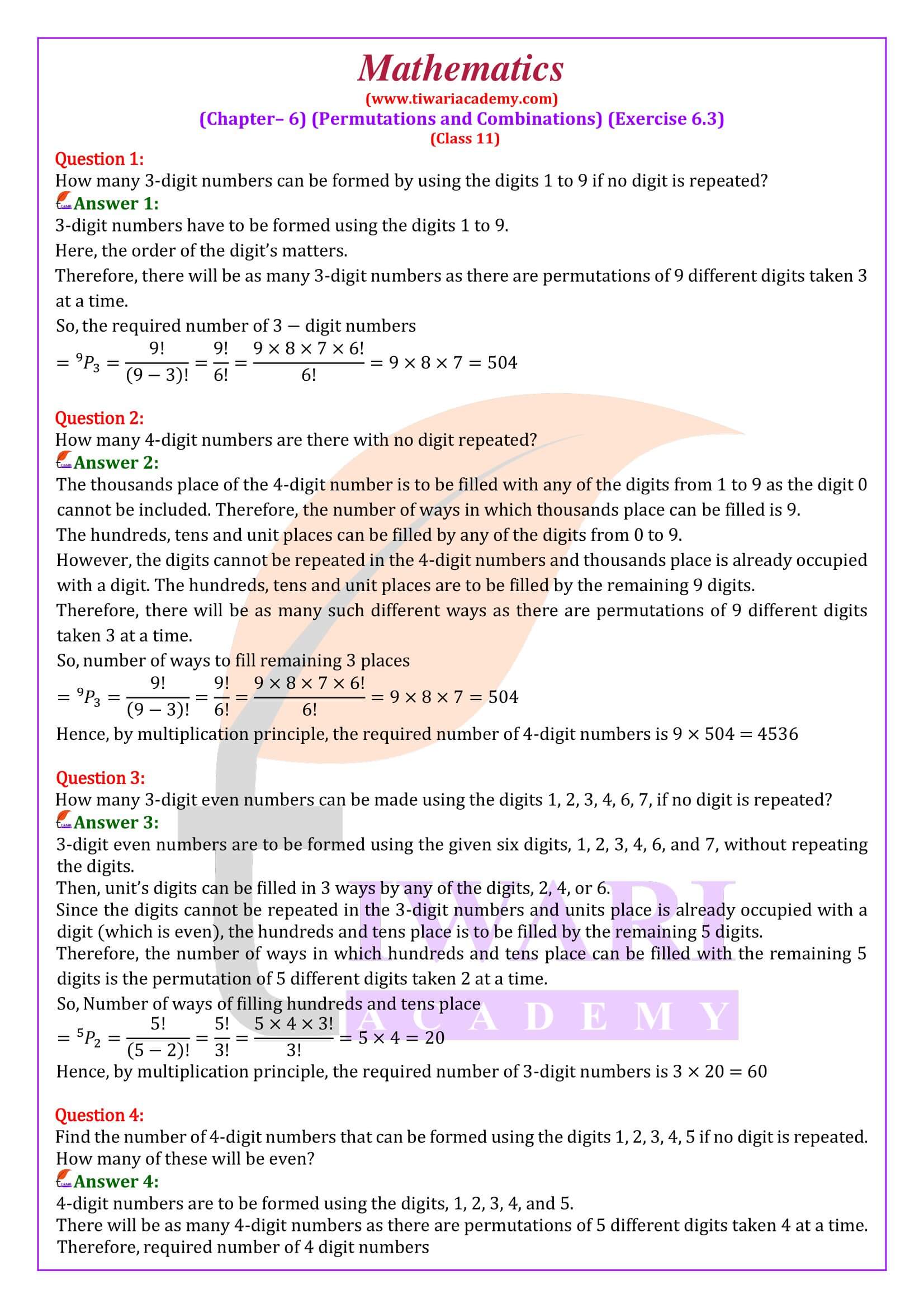 NCERT Solutions for Class 11 Maths Exercise 6.3