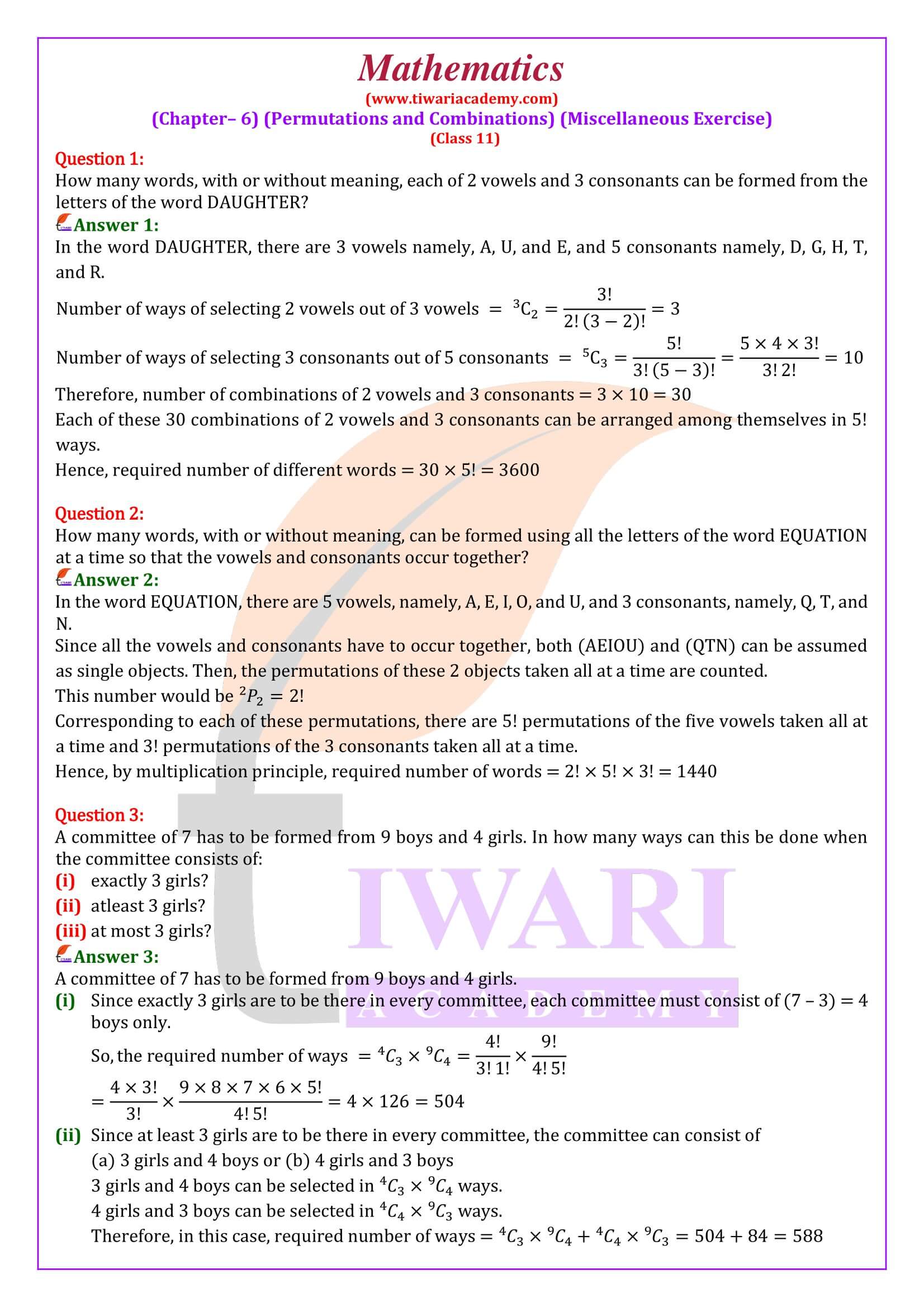 NCERT Solutions Class 11 Maths Chapter 6 Miscellaneous Exercise in English Medium