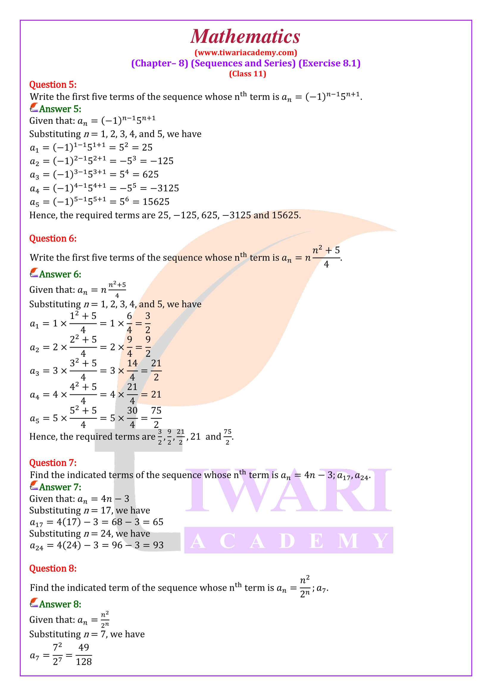 NCERT Solutions for Class 11 Maths Exercise 8.1