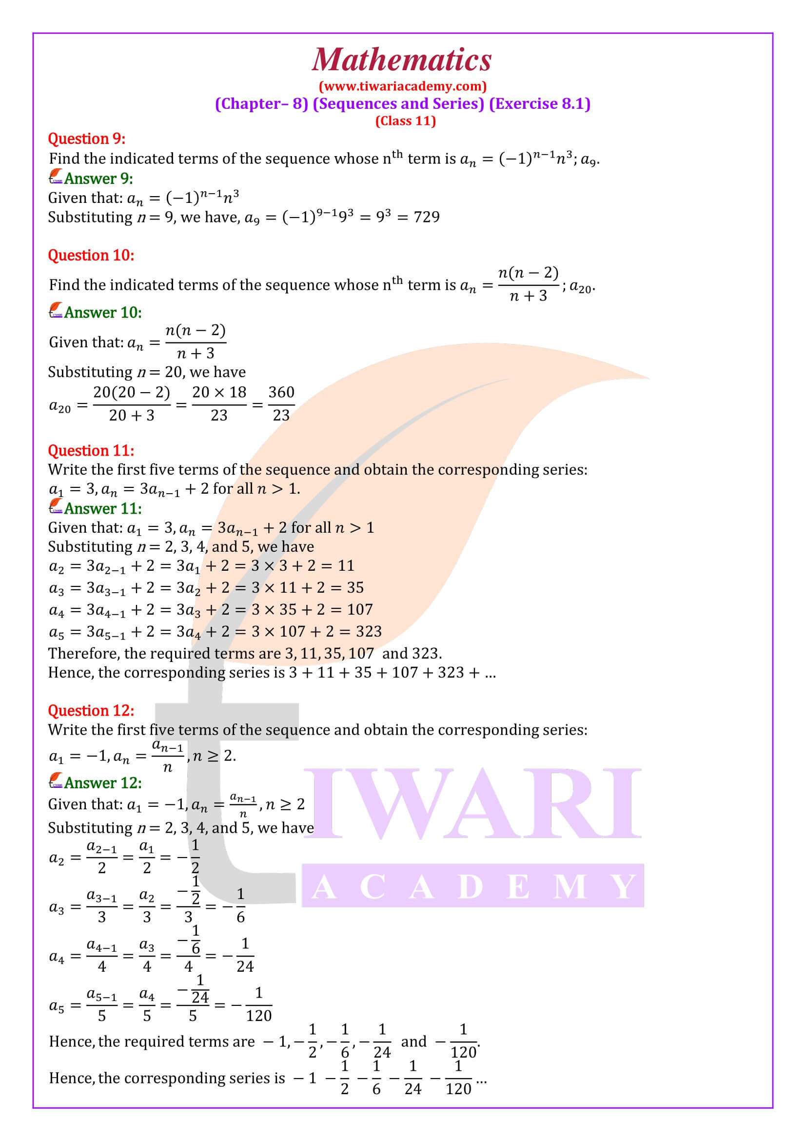 NCERT Solutions for Class 11 Maths Chapter 8.1