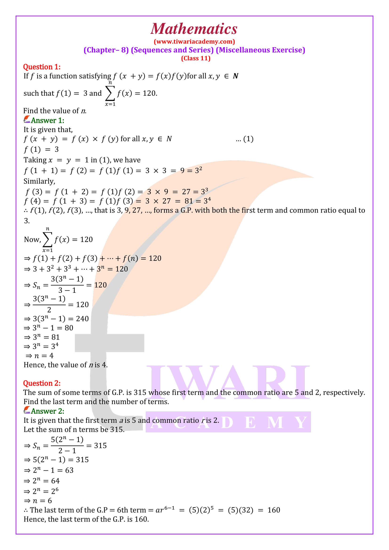 NCERT Solutions Class 11 Maths Chapter 8 Miscellaneous Exercise in English Medium