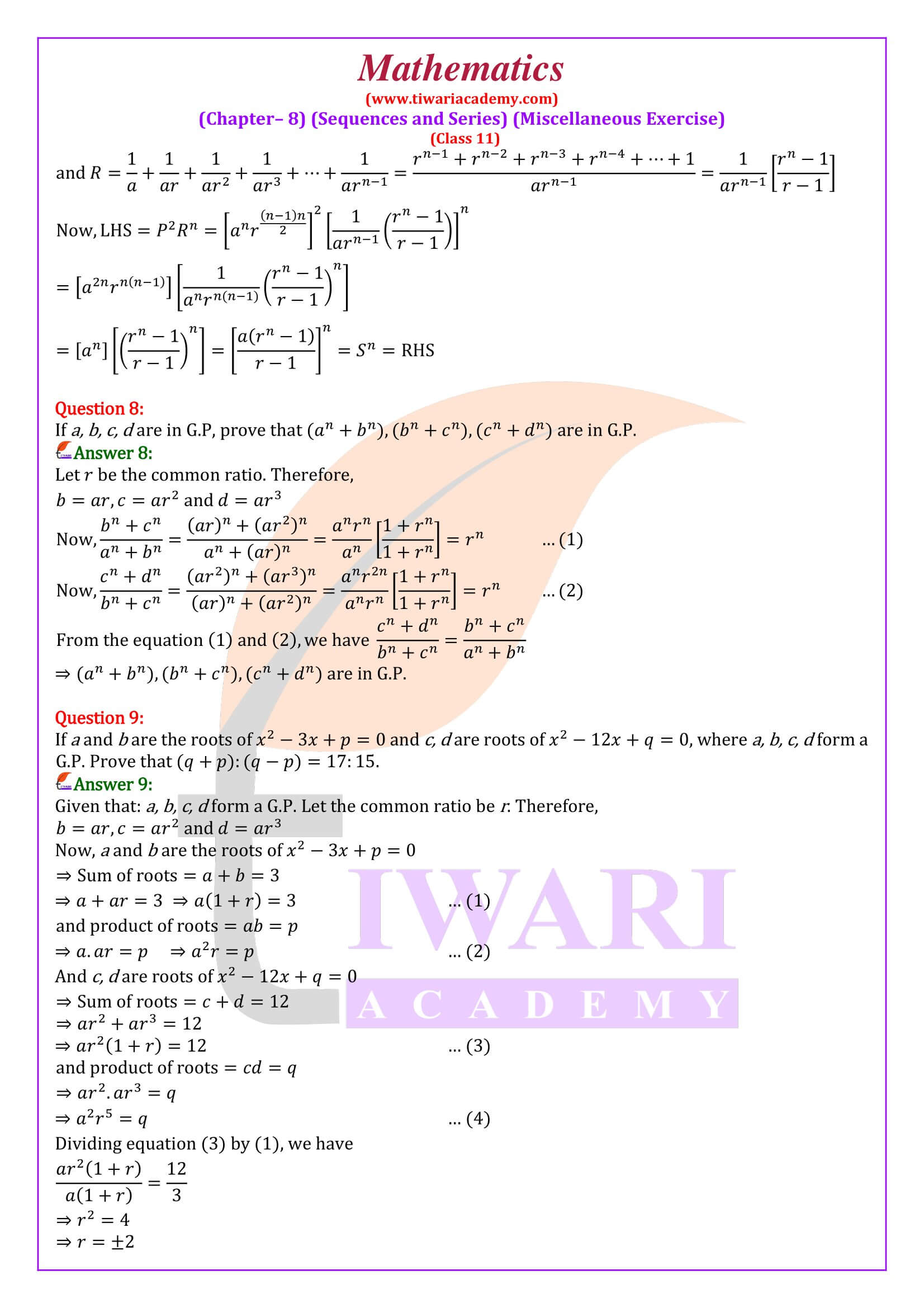 Class 11 Maths Chapter 8 Miscellaneous Exercise Solution guide