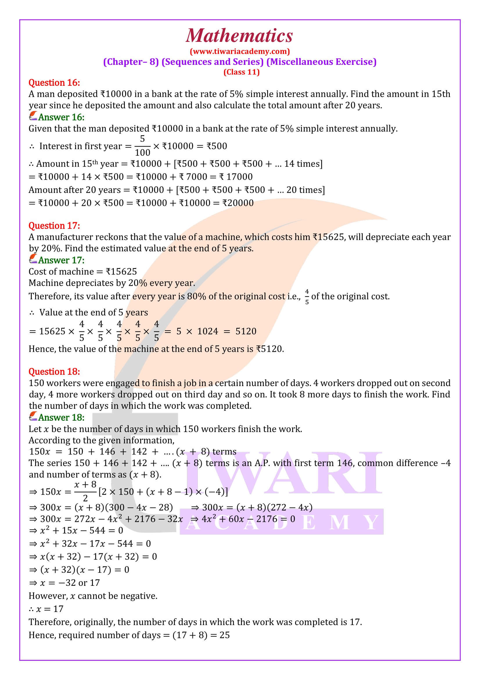 Misc. ex. 8 of class 11 math