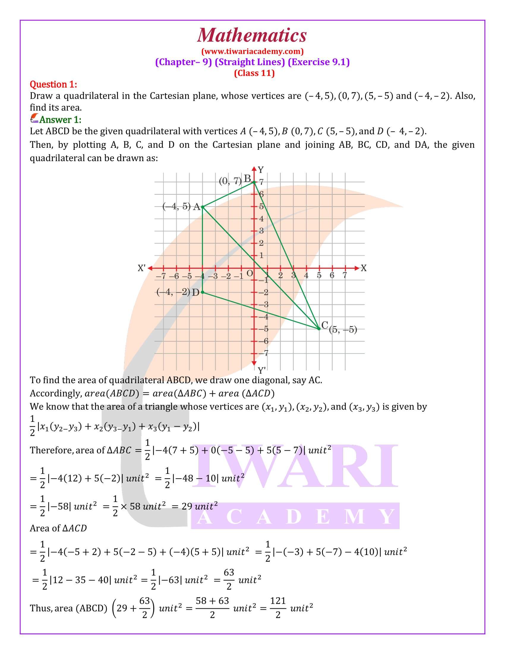 NCERT Solutions for Class 11 Maths Chapter 9 Exercise 9.1 in English Medium