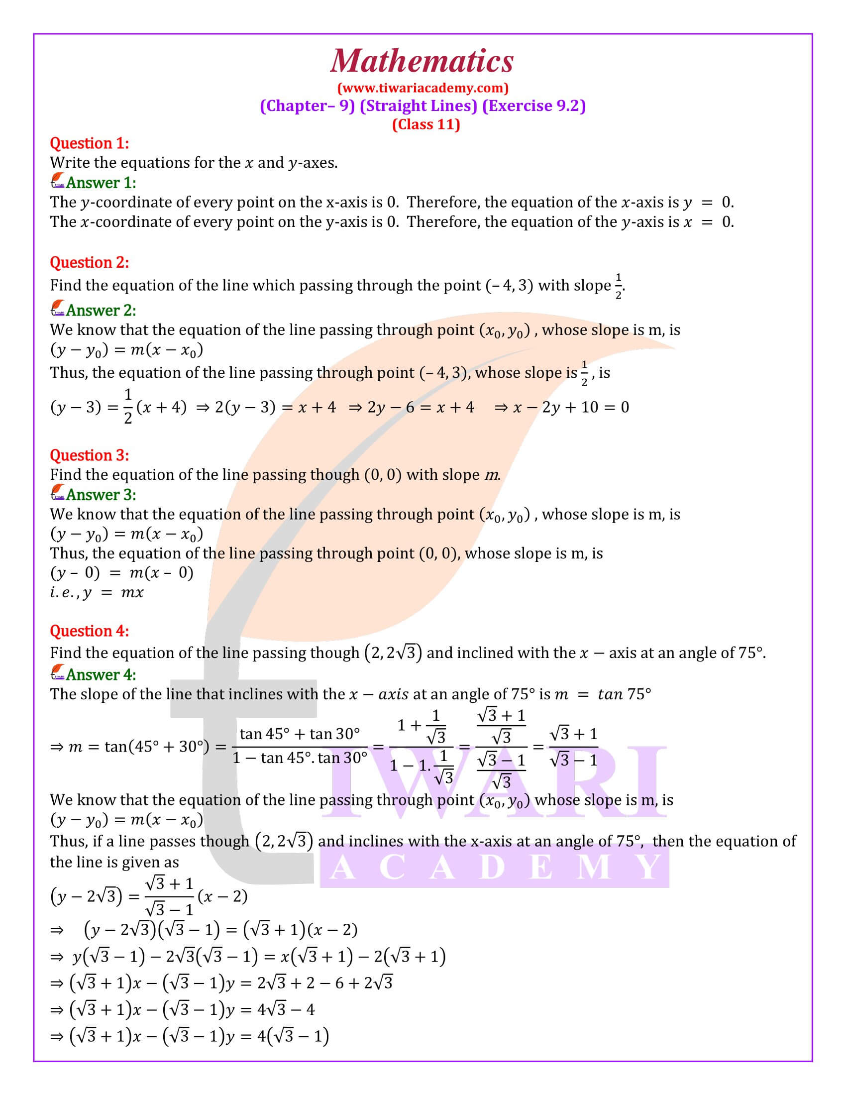 NCERT Solutions for Class 11 Maths Chapter 9 Exercise 9.2 in English Medium