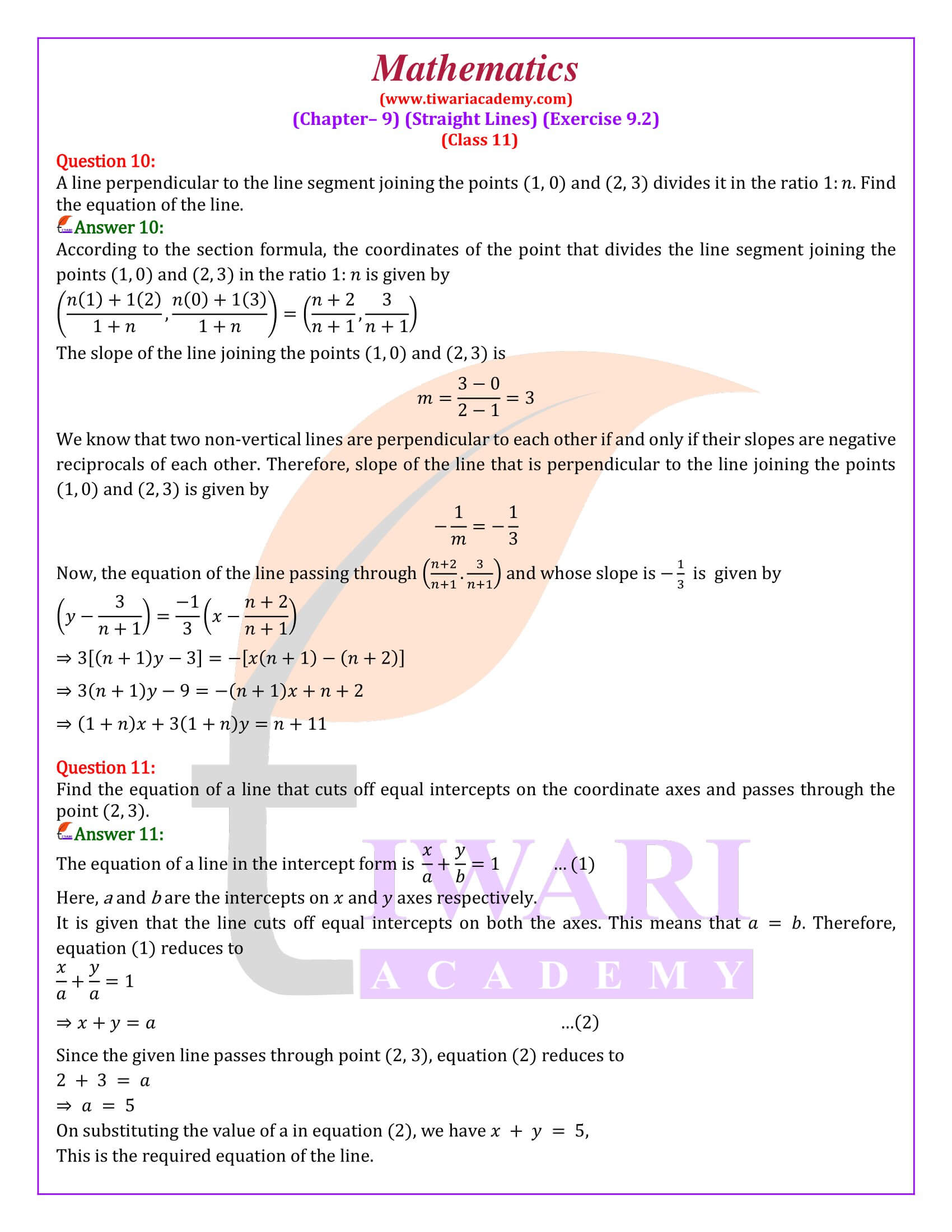 Class 11 Maths Chapter 9 Exercise 9.2