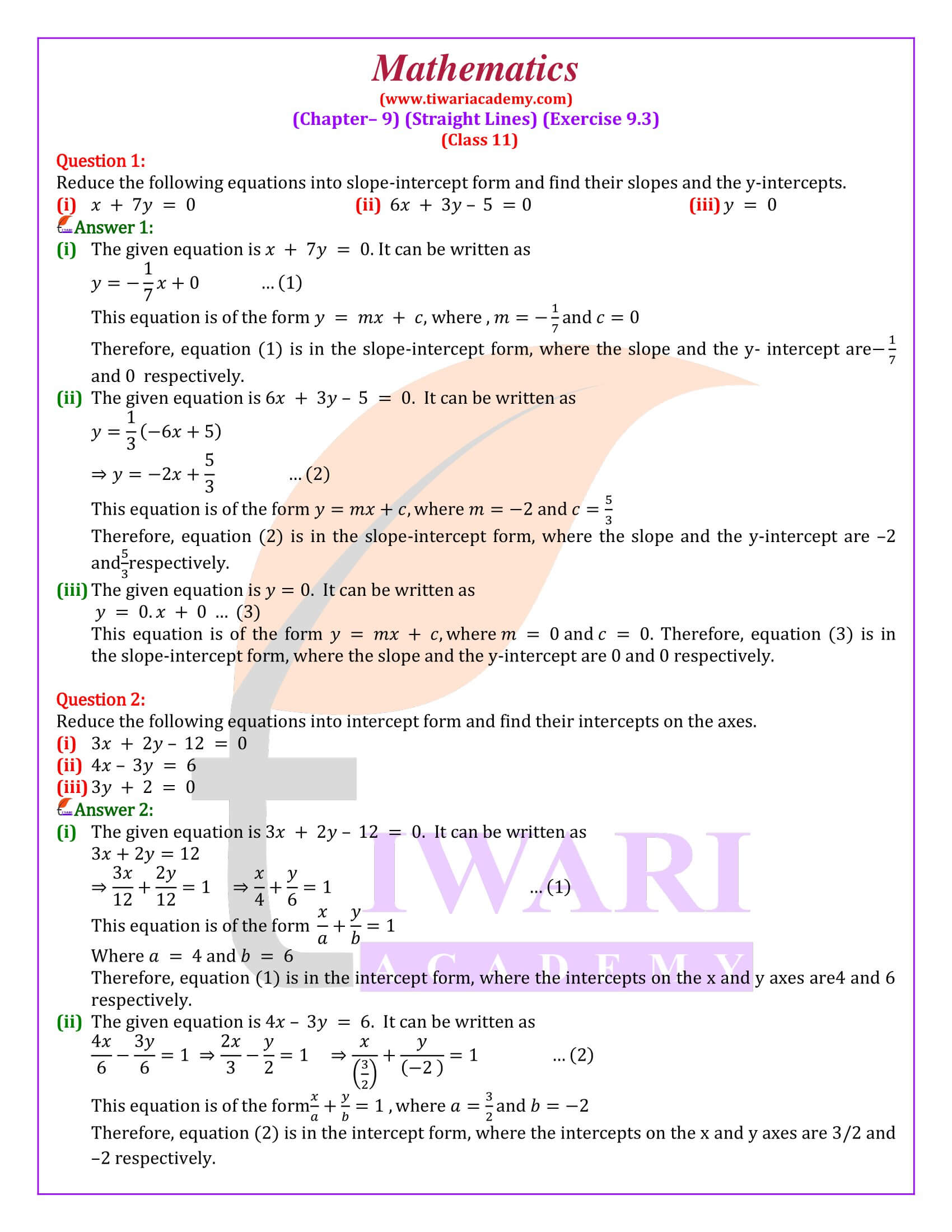 NCERT Solutions for Class 11 Maths Chapter 9 Exercise 9.3 in English Medium