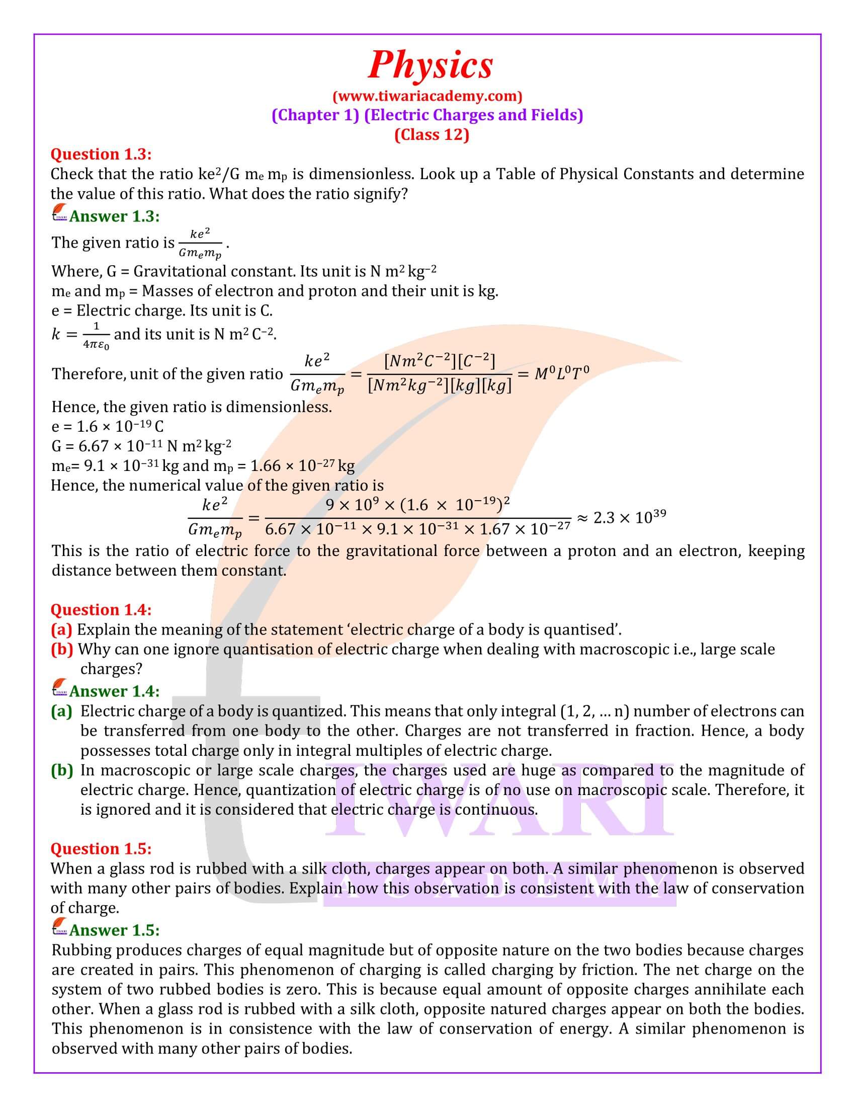 Class 12 Physics Chapter 1 Electric Charges and Fields