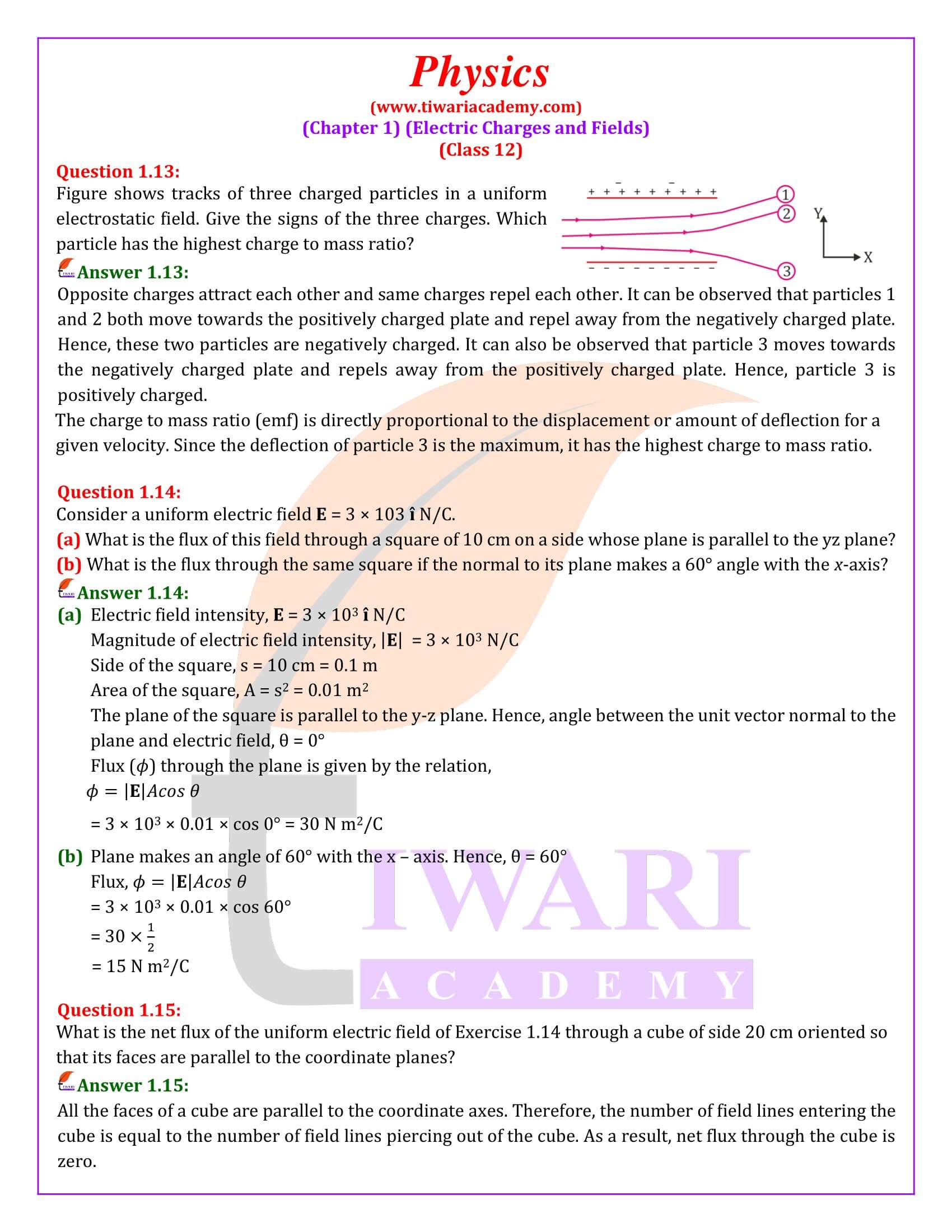 Class 12 Physics Chapter 1 revised solutions