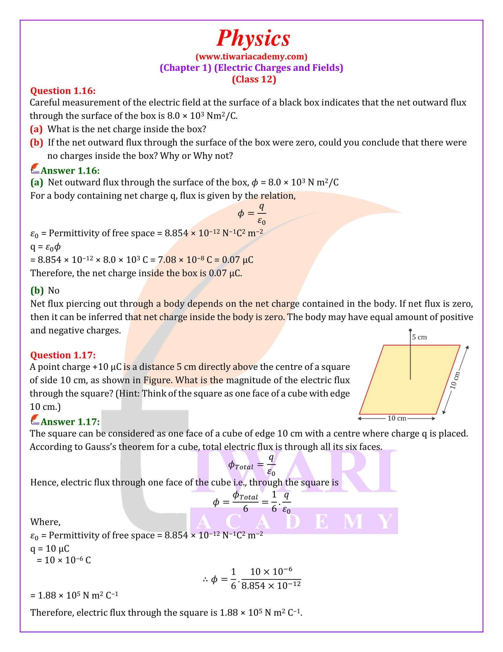 Class 12 Physics Chapter 1 Rationalised Book Answers