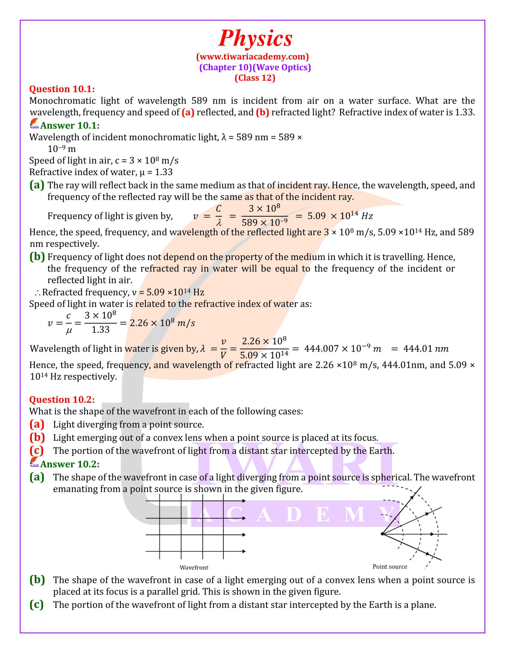 Class 12 Physics Chapter 10 Wave Optics